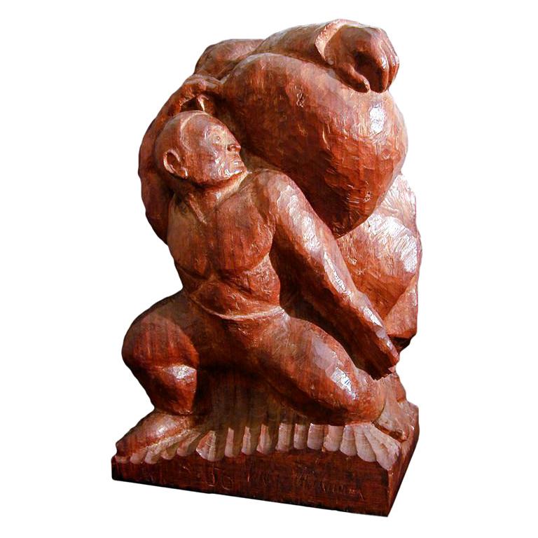 "Family, " Remarkable WPA-style Sculpture, Mahogany, 1956 For Sale