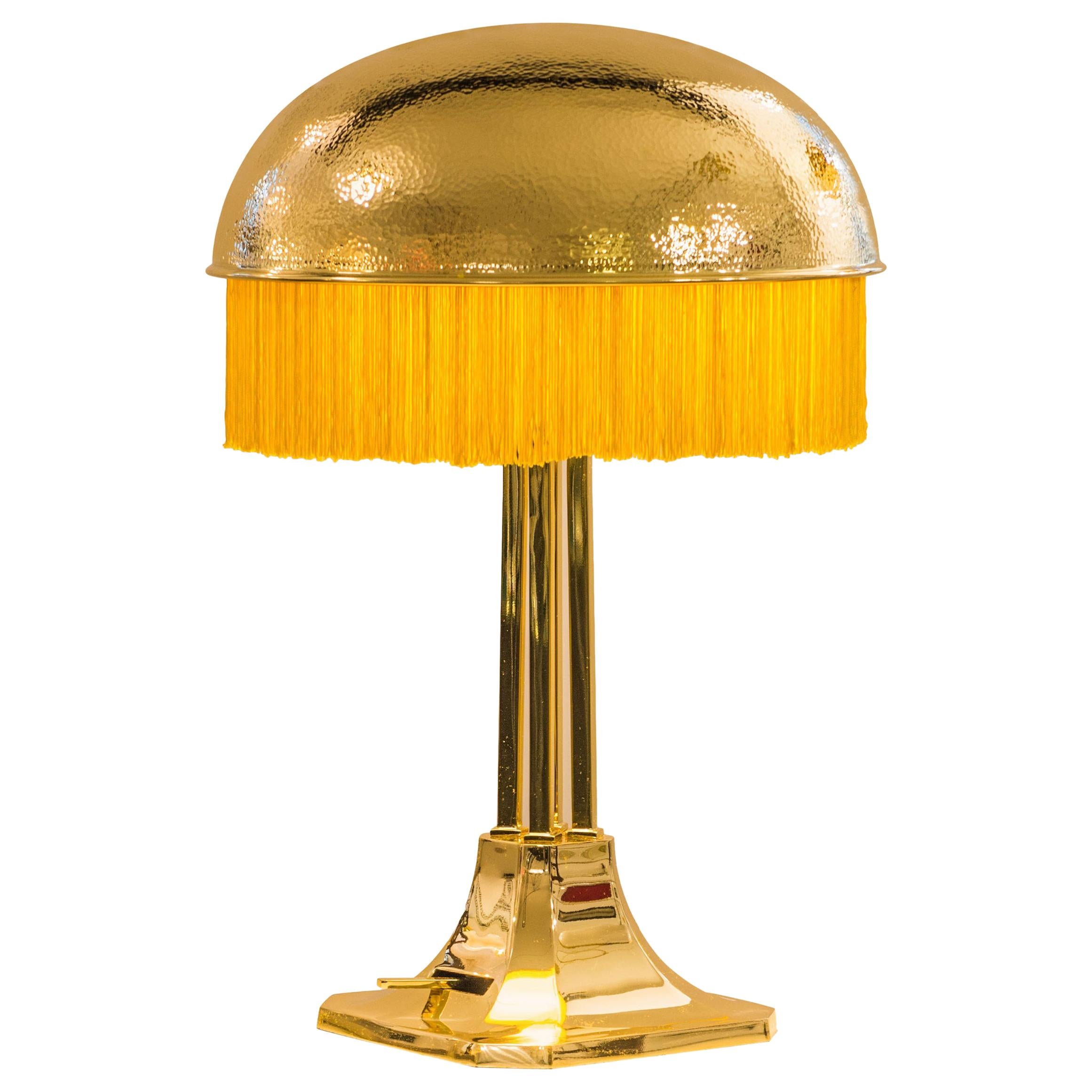 Famous Adolf Loos "Turnowsky" Table Lamp Brass Silk Design from 1900, Re-Edition For Sale