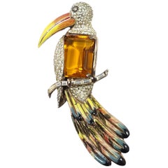 Famous Book Piece Rare Vintage CoroCraft Sterling Toucan Bird Brooch