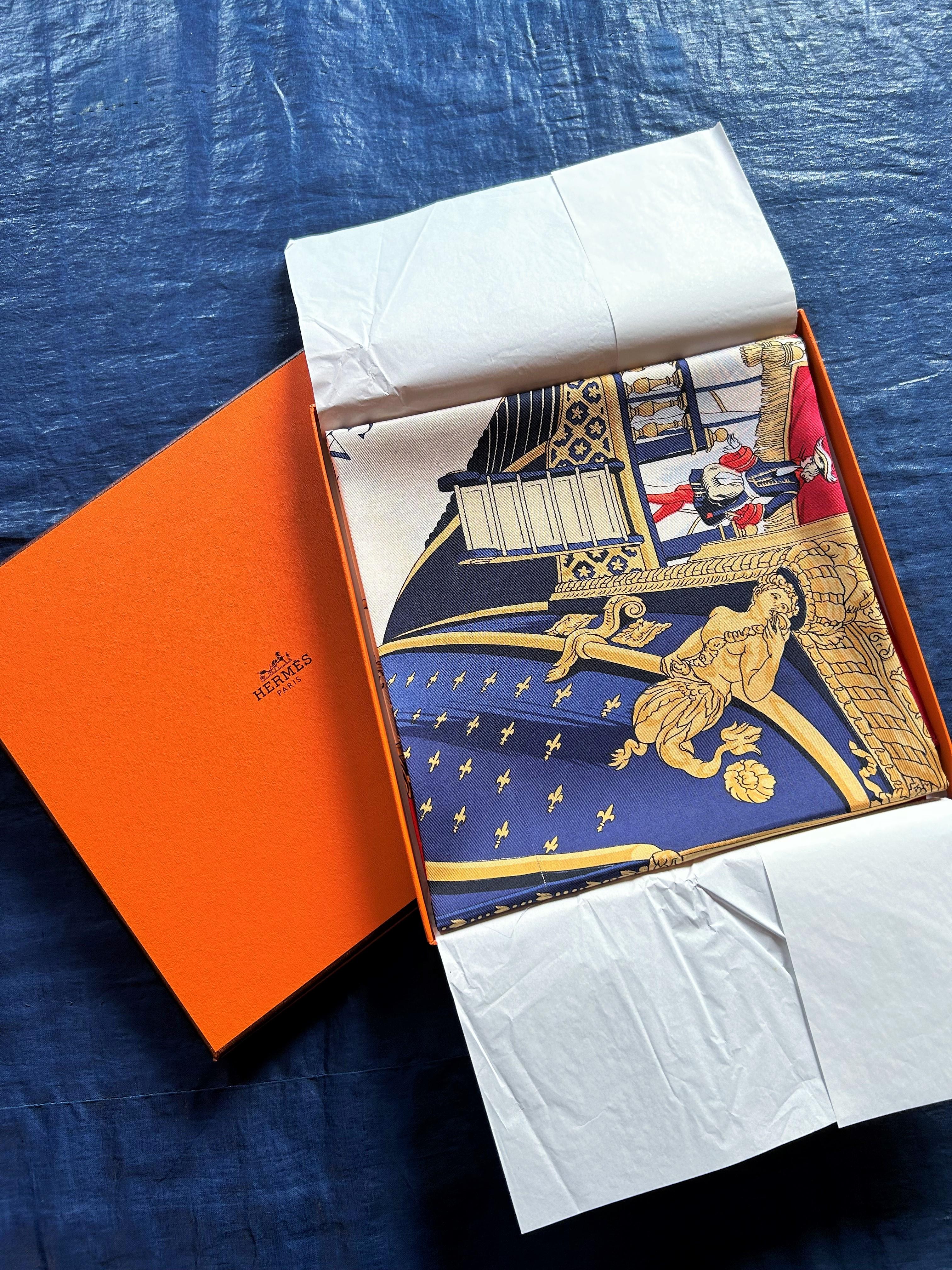 Famoso foulard di Hermès intitolato La Réale by Hugo Grygkar con la sua scatola CIRCA 1990 in vendita 10