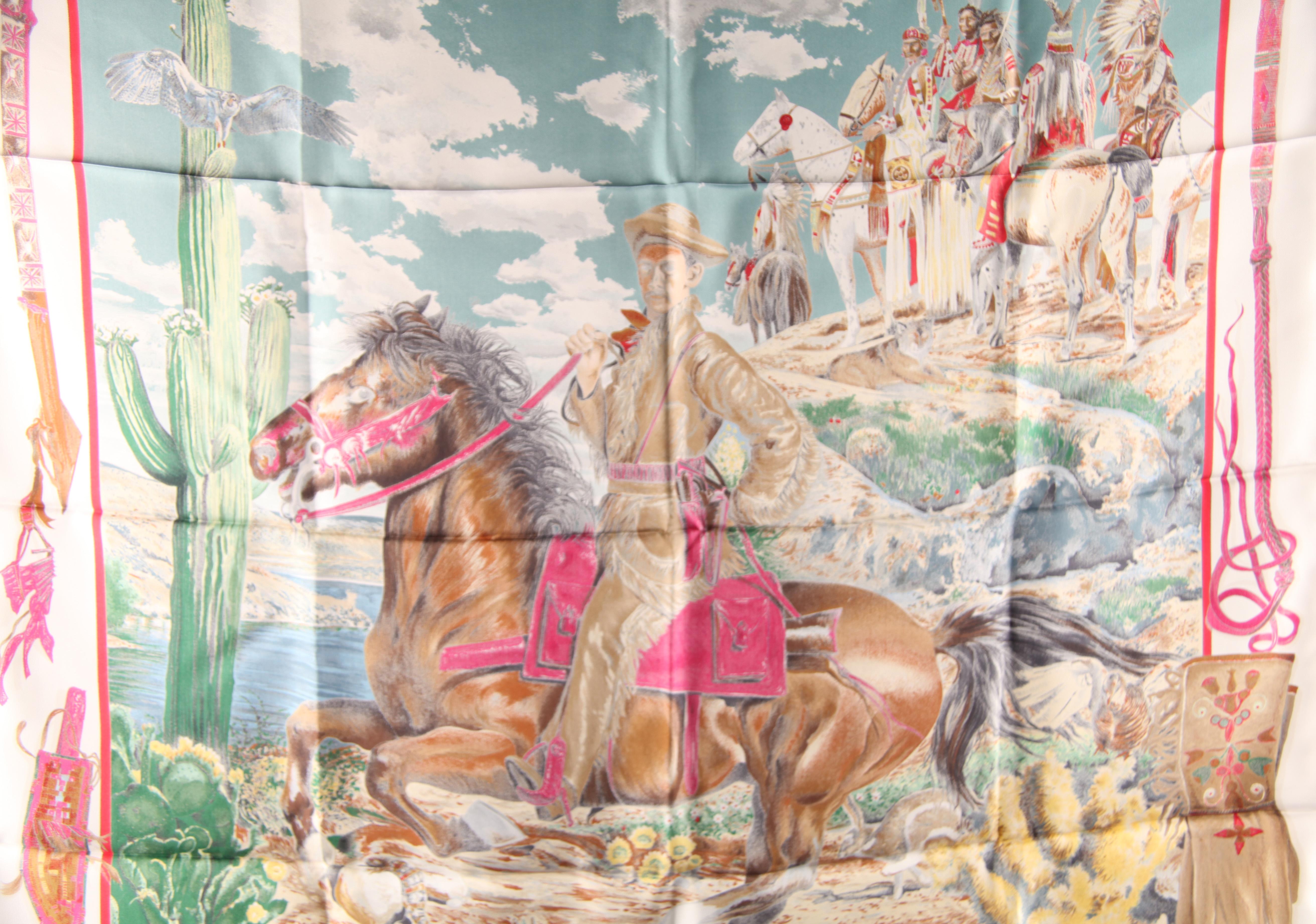  Famous Hermès silk scarf”Pony Express” designed by artist Kermit Oliver, c 1993 2