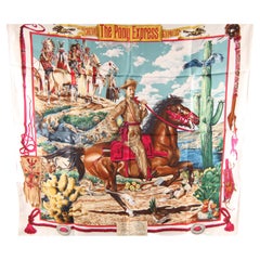  Famous Hermès silk scarf”Pony Express” designed by artist Kermit Oliver, c 1993