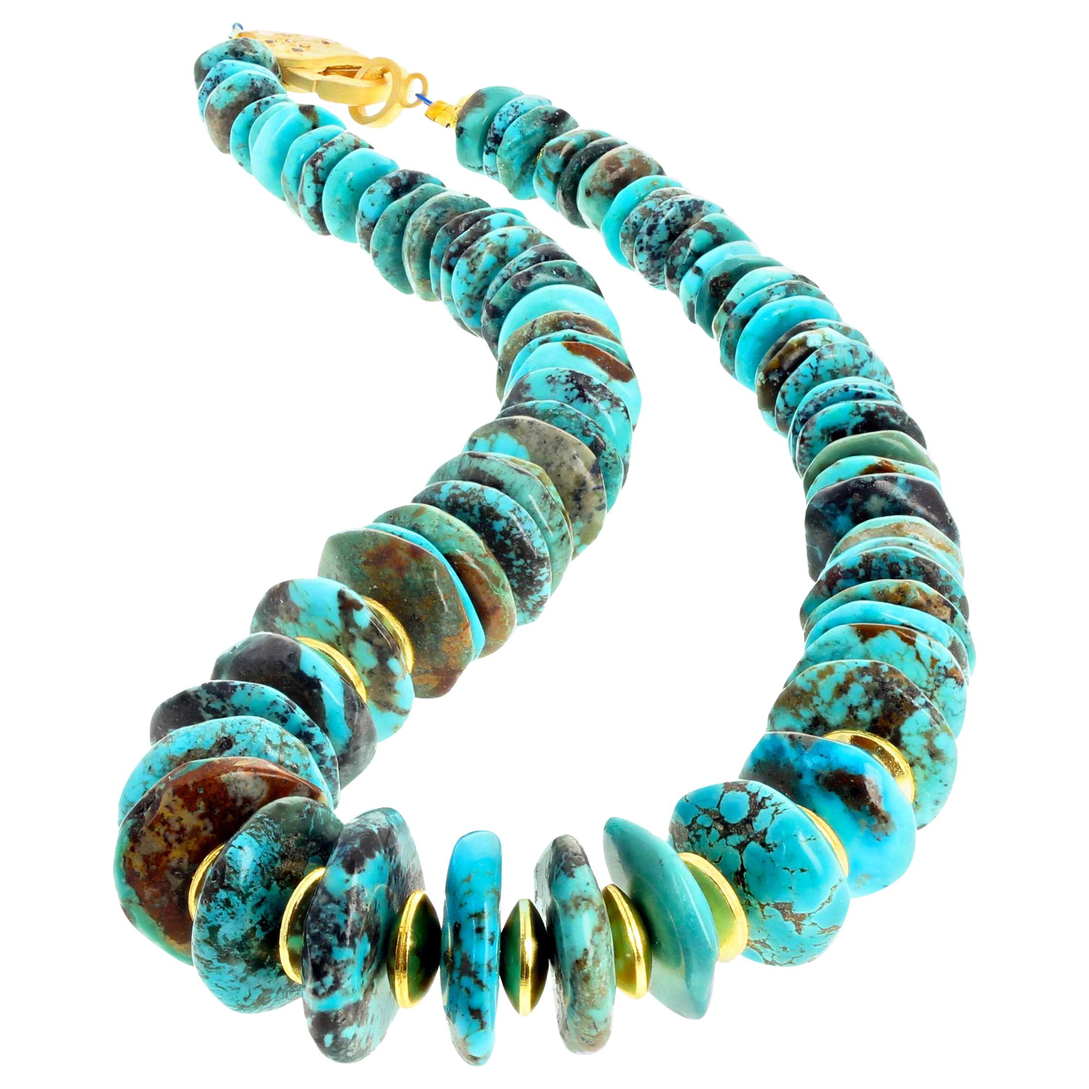 Famous Iron Mountain Turquoise and Goldy Rondels Necklace