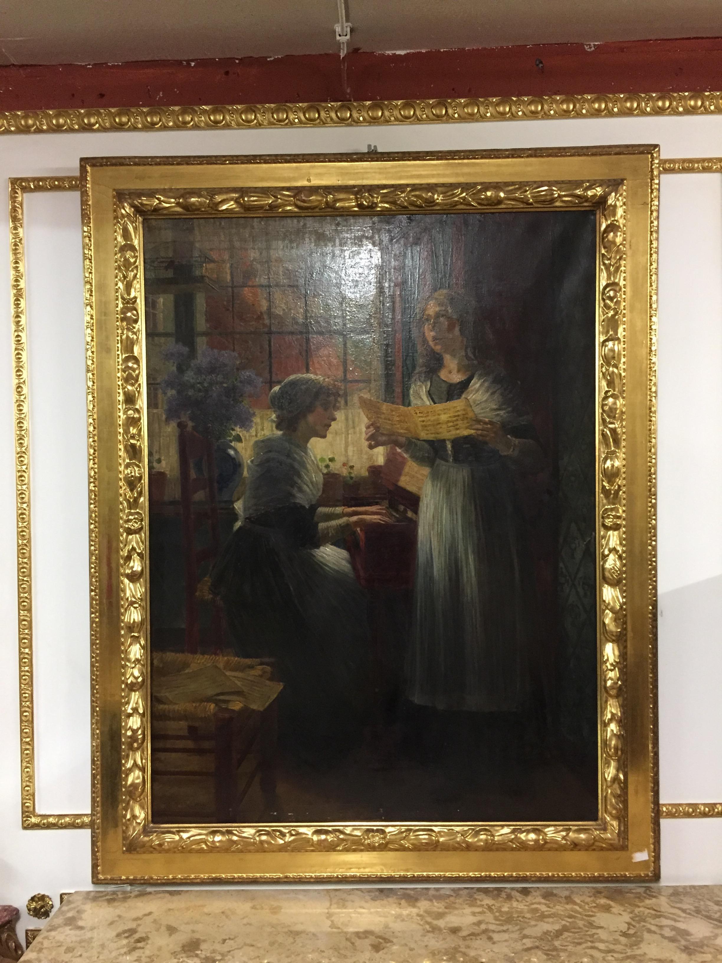 The present painting comes from the hand of the painter Walther Firle. It was created circa 1884 after a stay of the artist in Holland. In The Hague he saw a group of orphan girls whose pious singing charmed and inspired him to draw. Back in Munich,