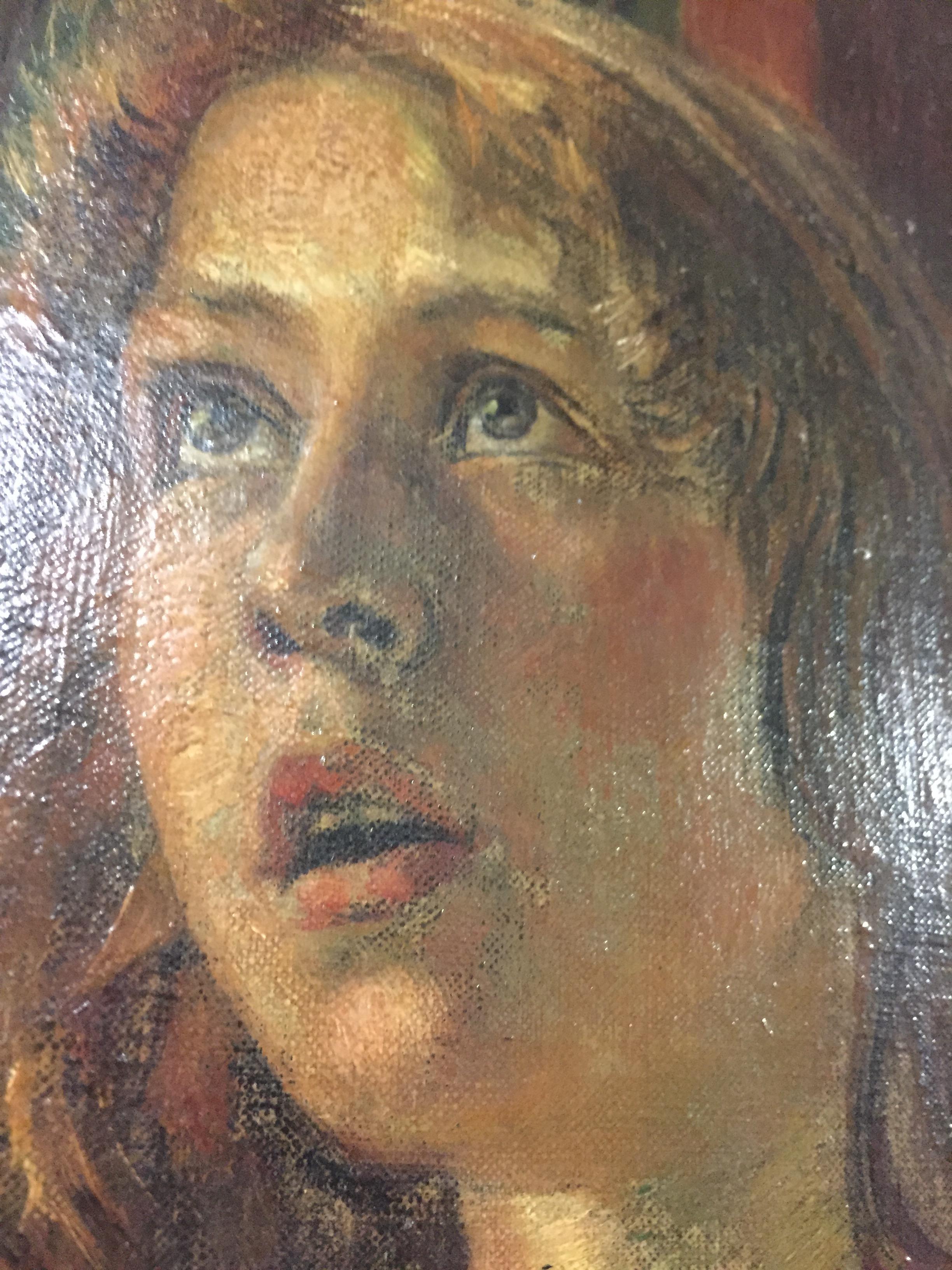 Huile sur toile du célèbre peintre Firle en noyer avec cadre doré à feuilles en vente 4