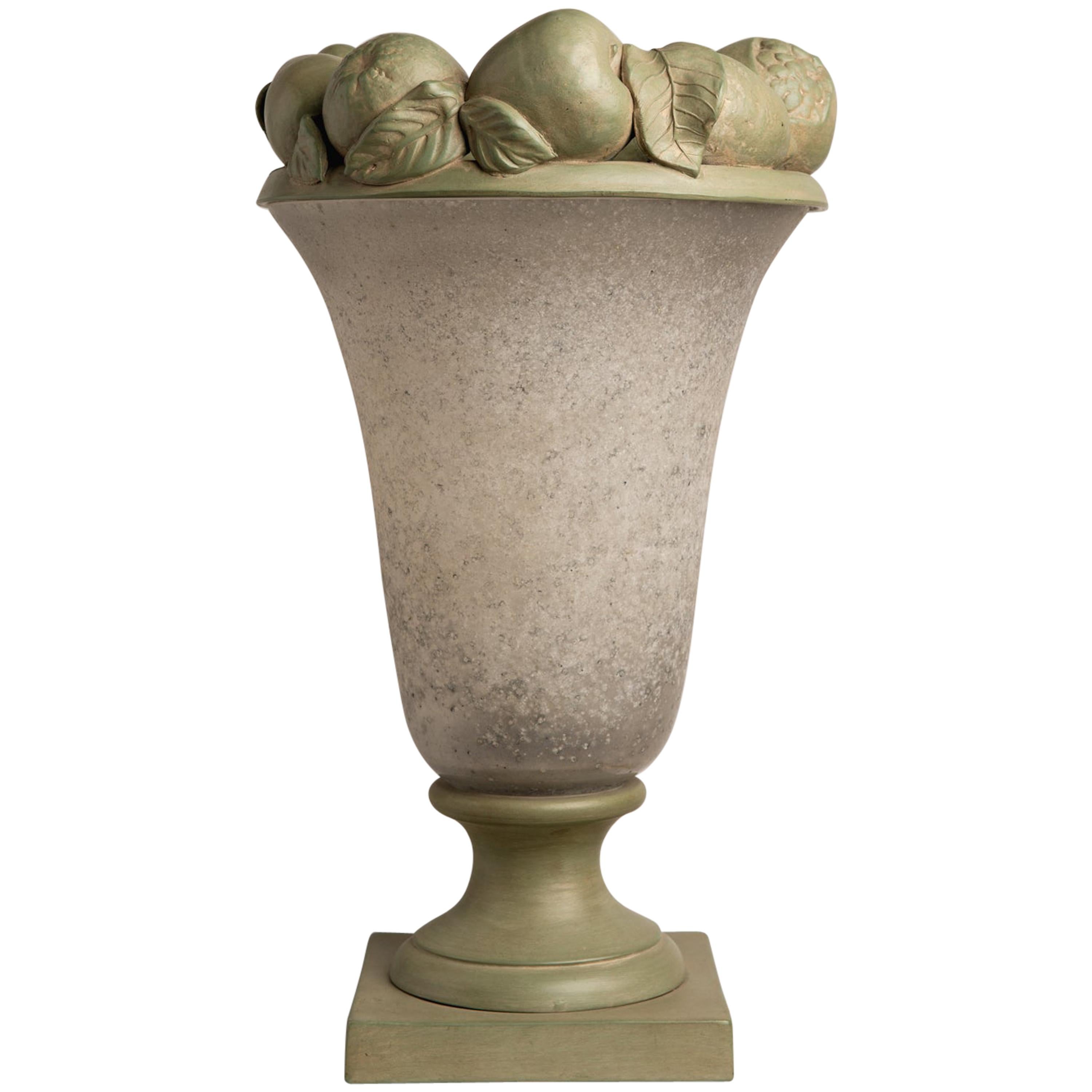 Italian Table Lamp with Fruits Carved in Terracotta For Sale