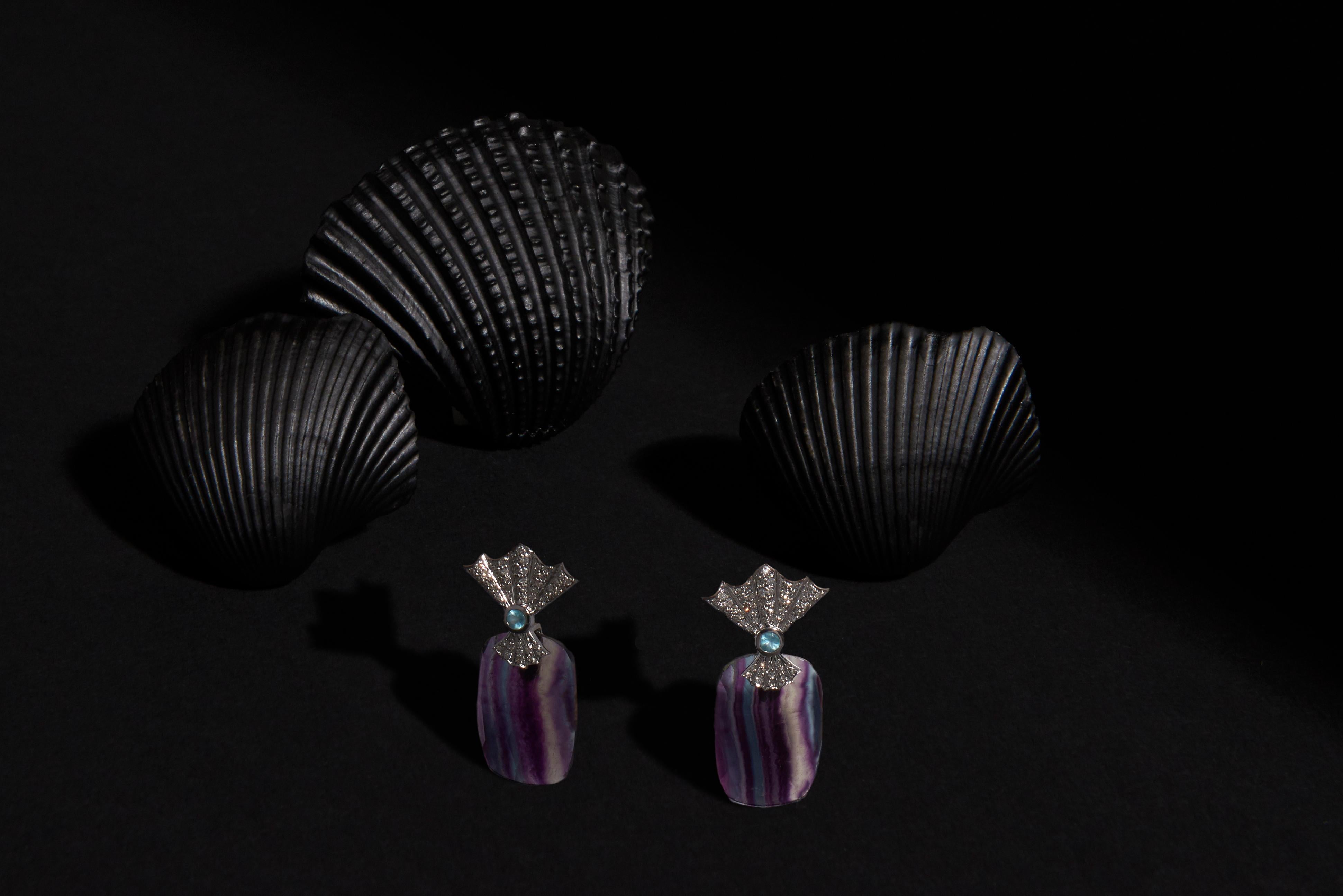 Contemporary Fan Detail Mixed Gemstone and Diamond Statement Earrings For Sale