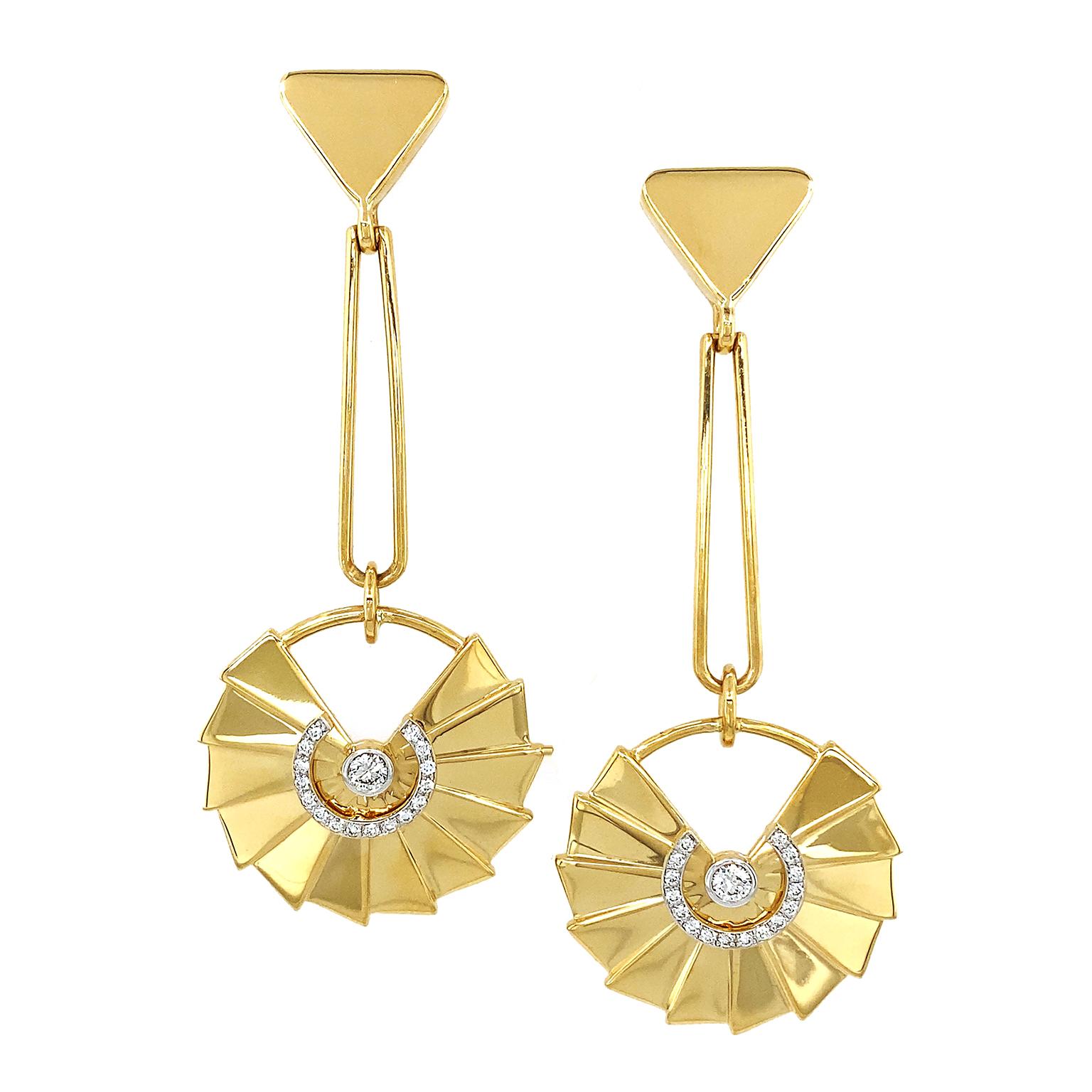 gold fan earrings