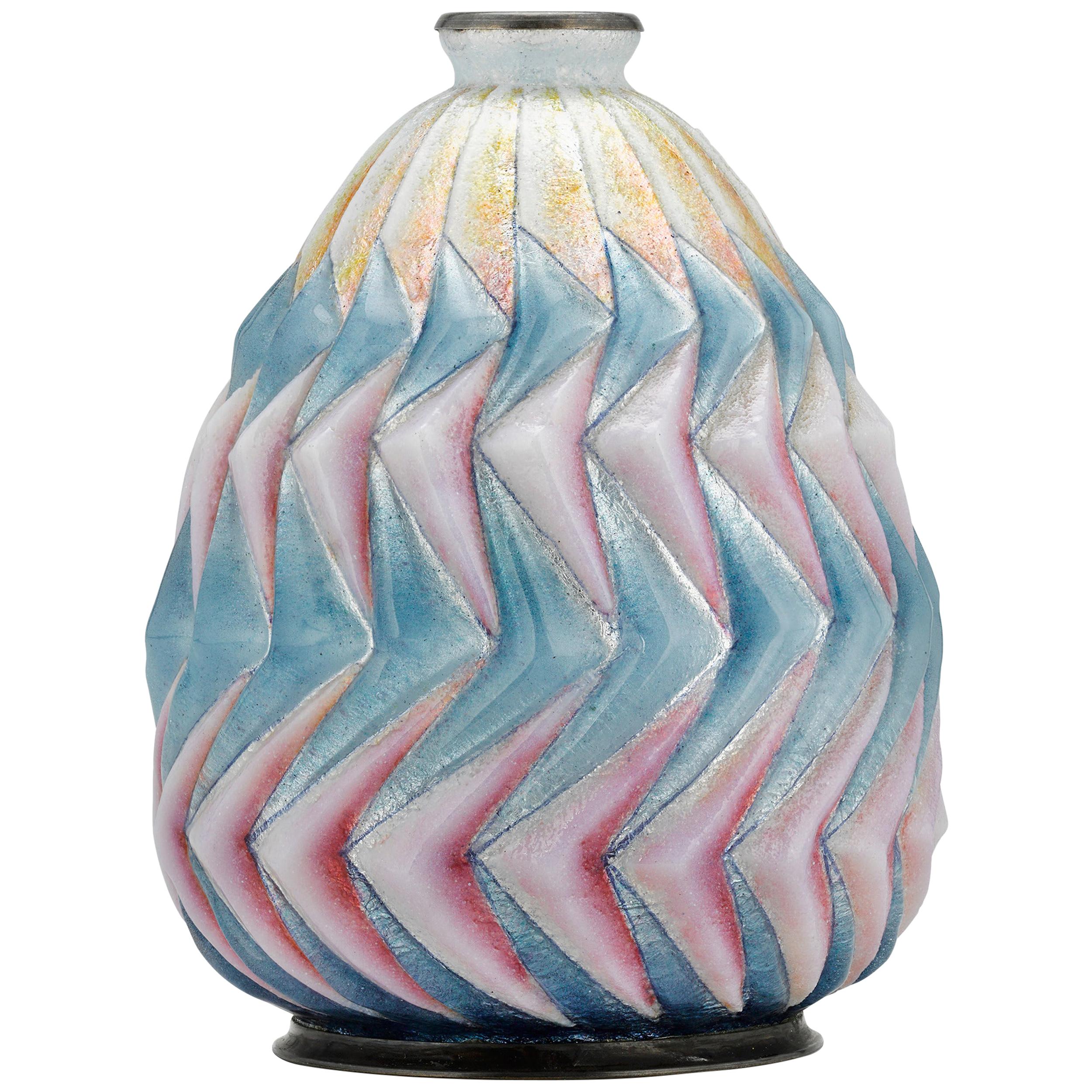 Fan Enamel Vase by Camille Fauré
