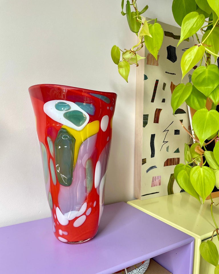 American Fan Epiphany Vase in Vermillion Red by BaleFire Glass For Sale