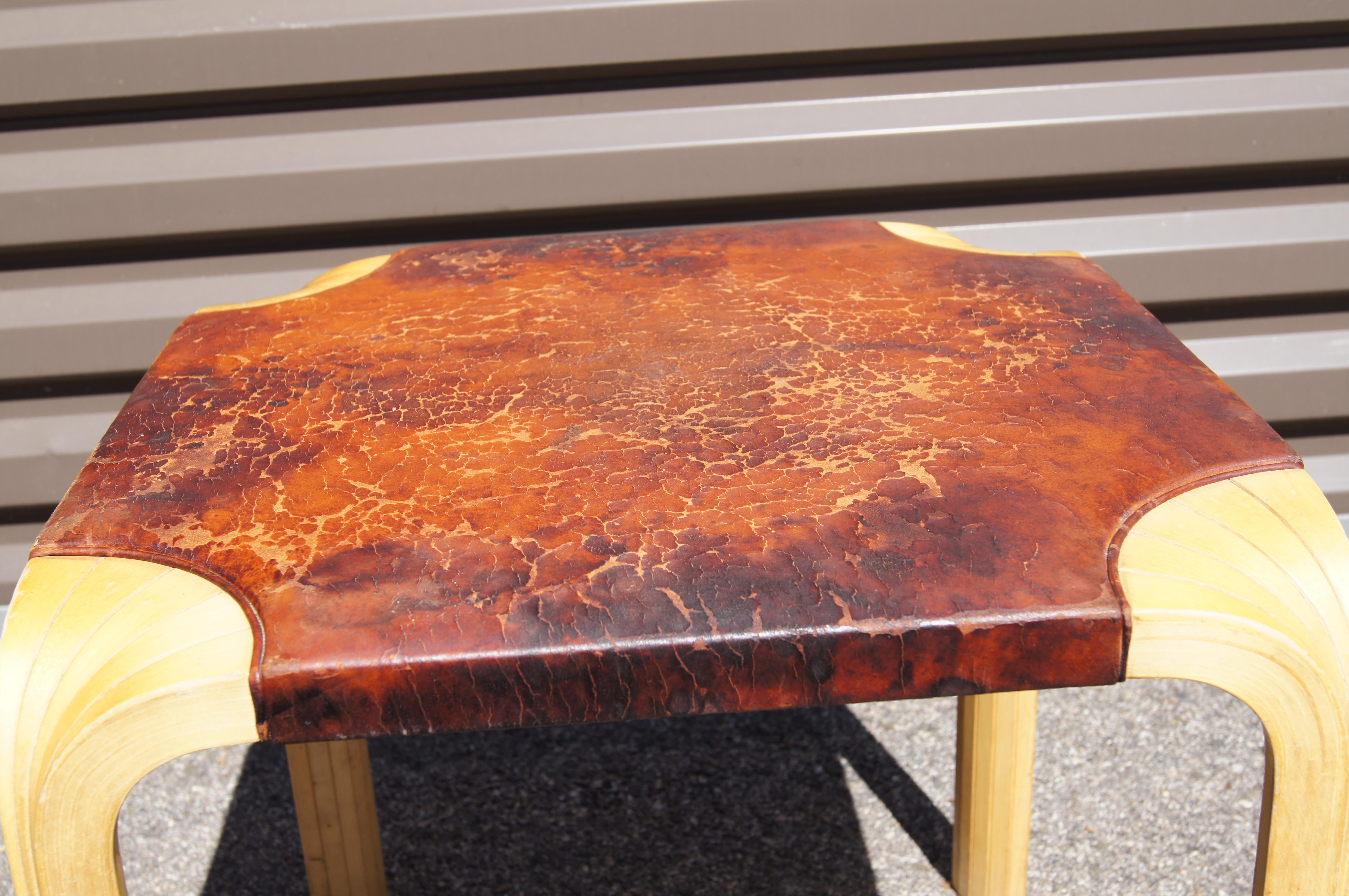 Finnish Fan Leg Side Table, Model X601, in Birch and Leather by Alvar Aalto for Artek For Sale