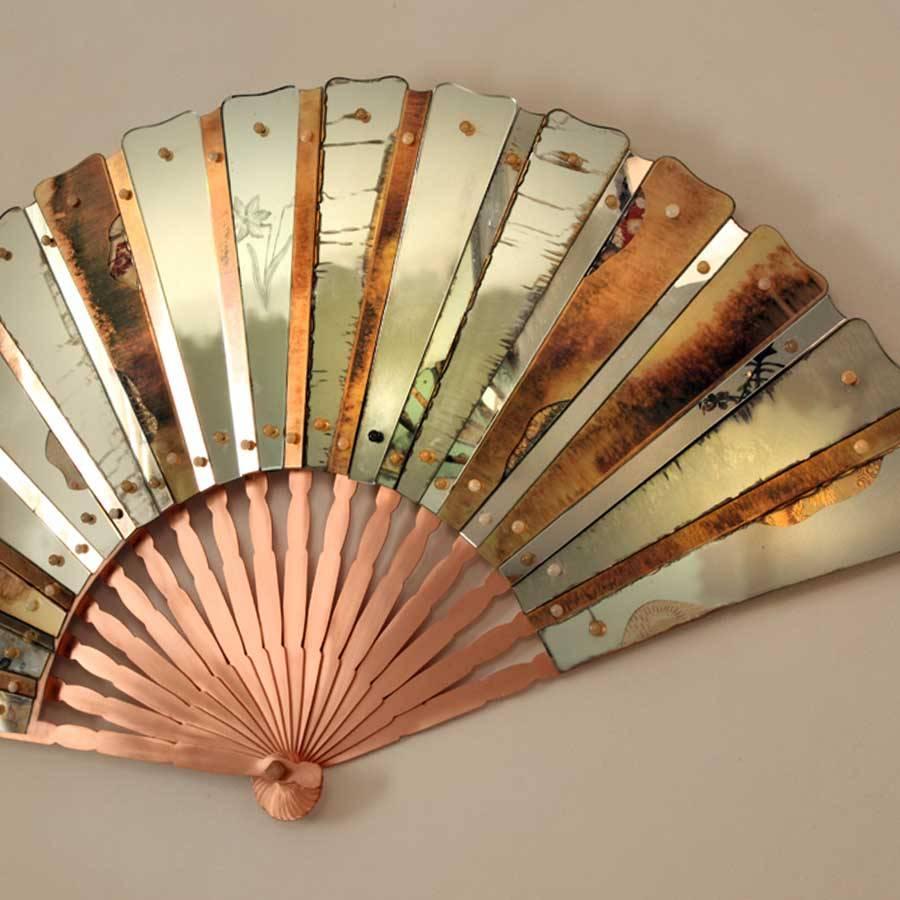 Fan Sculpture Mirror Old Glass and Silvering Brass Metal by Sabrina Landini 3