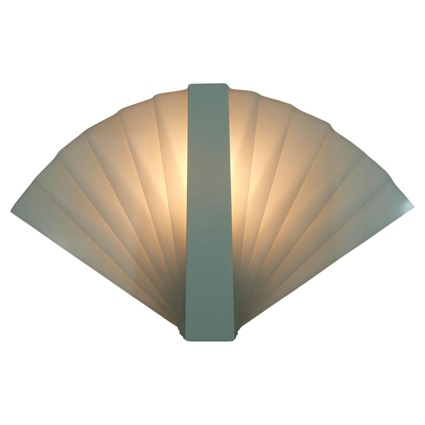 fan-shaped 1980s WALL LAMP white acrylic sconce For Sale