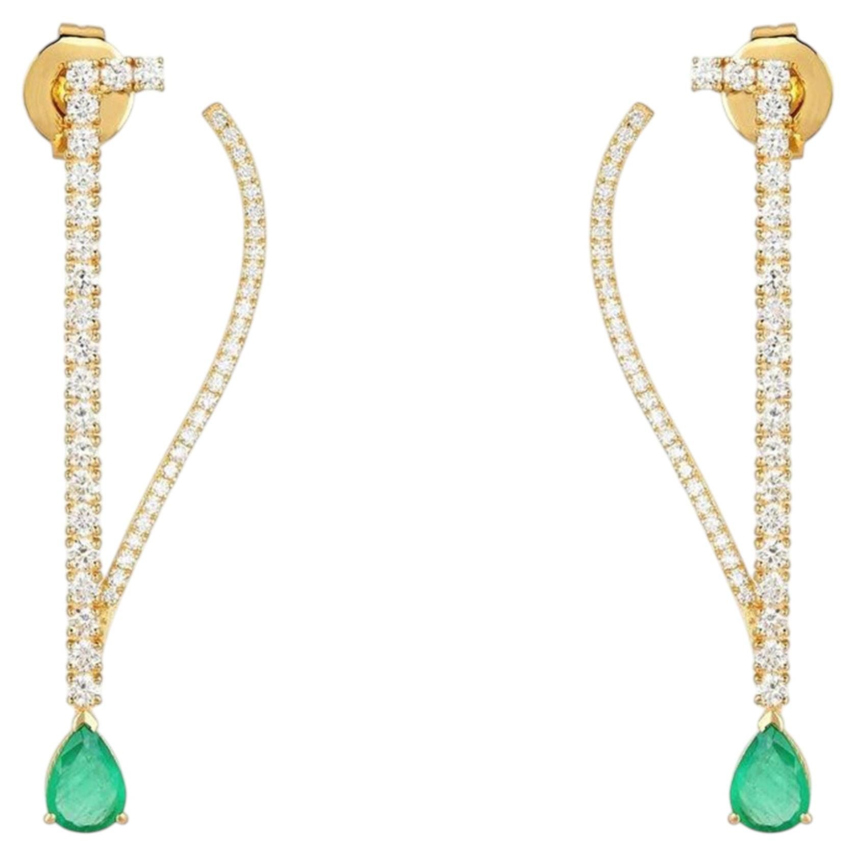 1.49ct Diamond & 1.06ct Emerald 14K Yellow Gold Drop Earrings