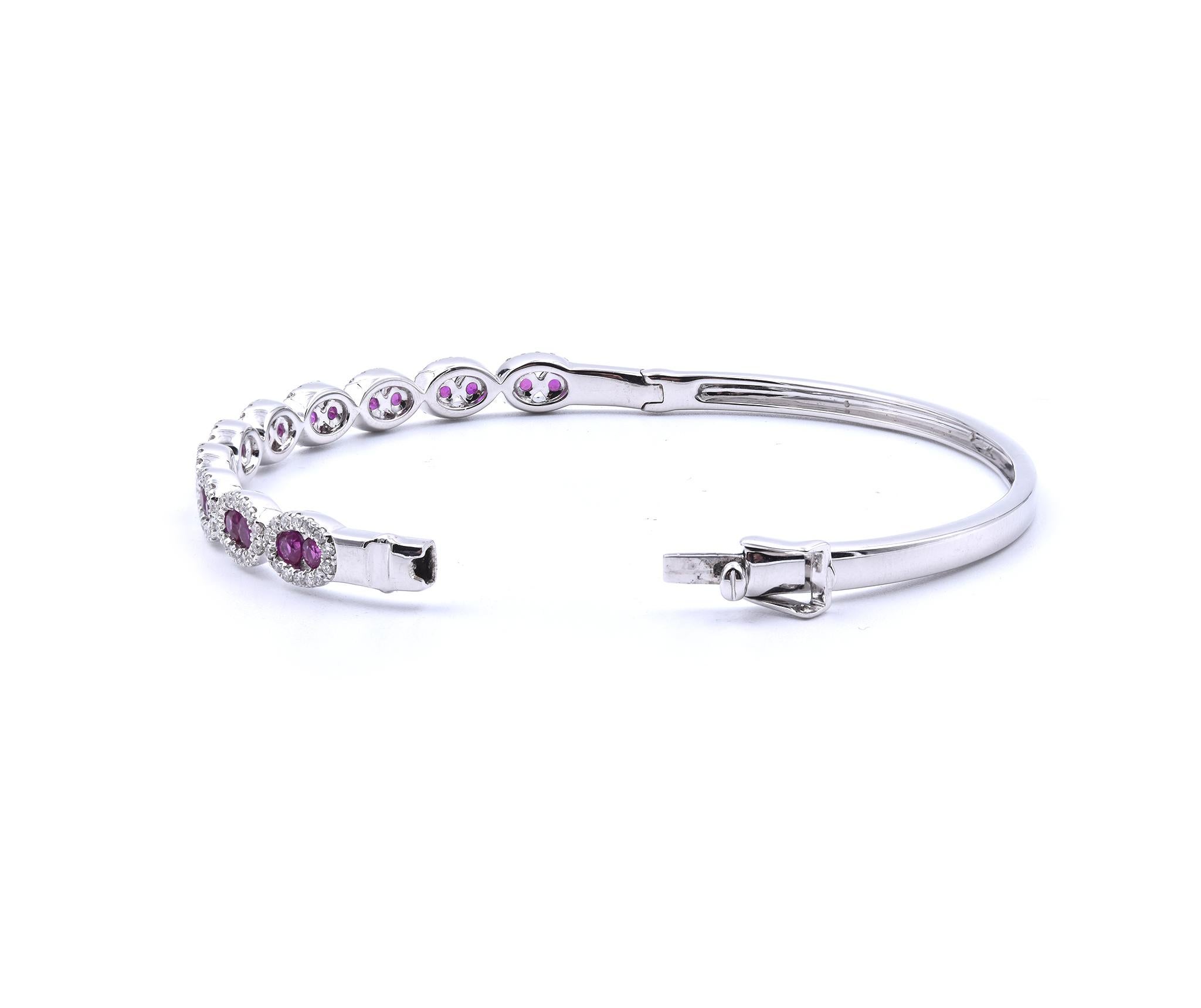Fana 14 Karat White Gold Ruby and Diamond Bangle Bracelet In Excellent Condition In Scottsdale, AZ