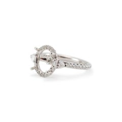 Fana Ladies 14K White Gold Halo Accented Diamond Oval Semi Mount Engagement Ring