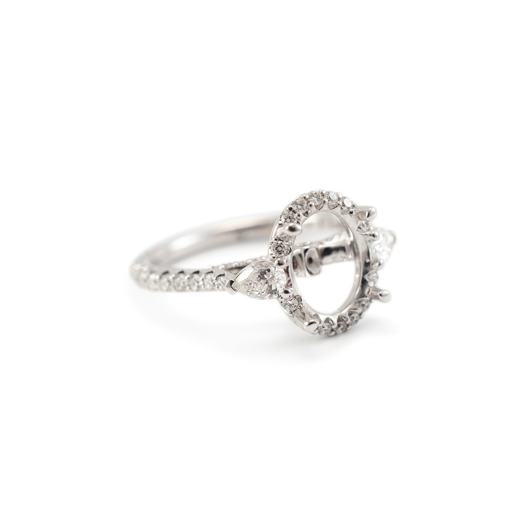 Round Cut Fana Ladies 14K White Gold Halo Accented Diamond Oval Semi Mount Engagement Ring
