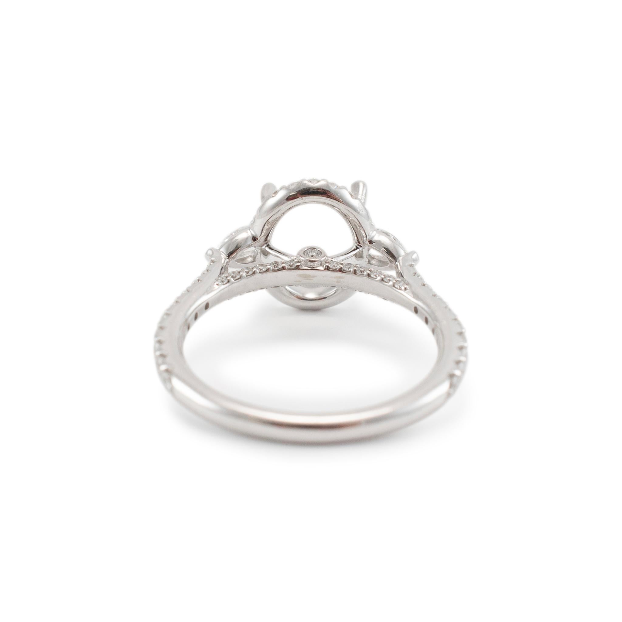 Fana Ladies 14K White Gold Halo Accented Diamond Oval Semi Mount Engagement Ring 2