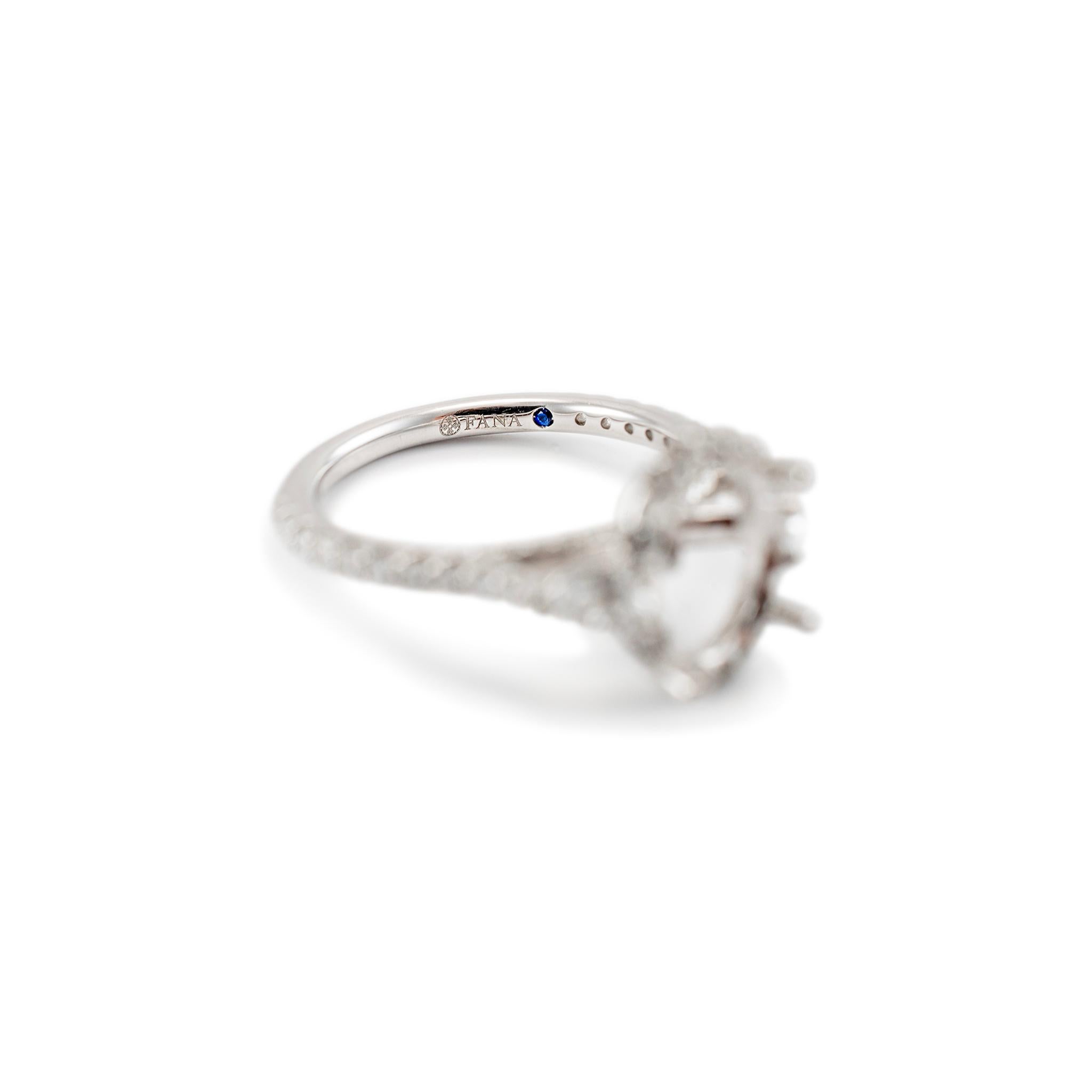Fana Ladies 14K White Gold Halo Accented Diamond Oval Semi Mount Engagement Ring 1