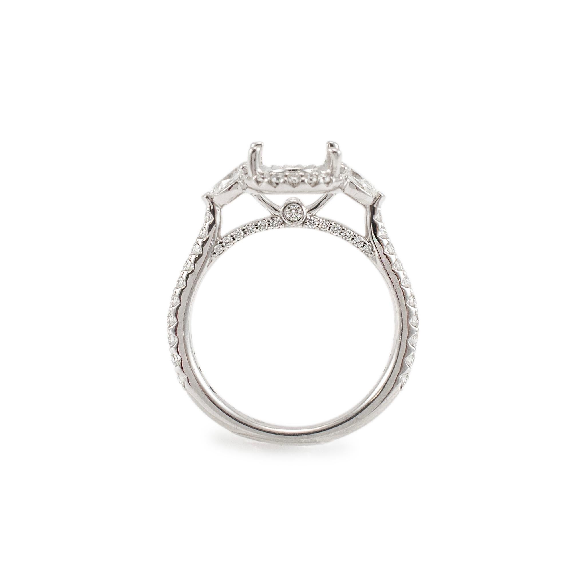 Fana Ladies 14K White Gold Halo Accented Diamond Oval Semi Mount Engagement Ring In Excellent Condition In Houston, TX