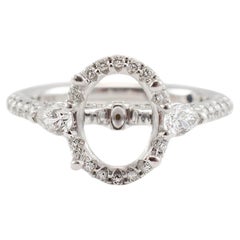Fana Ladies 14K White Gold Halo Accented Diamond Oval Semi Mount Engagement Ring