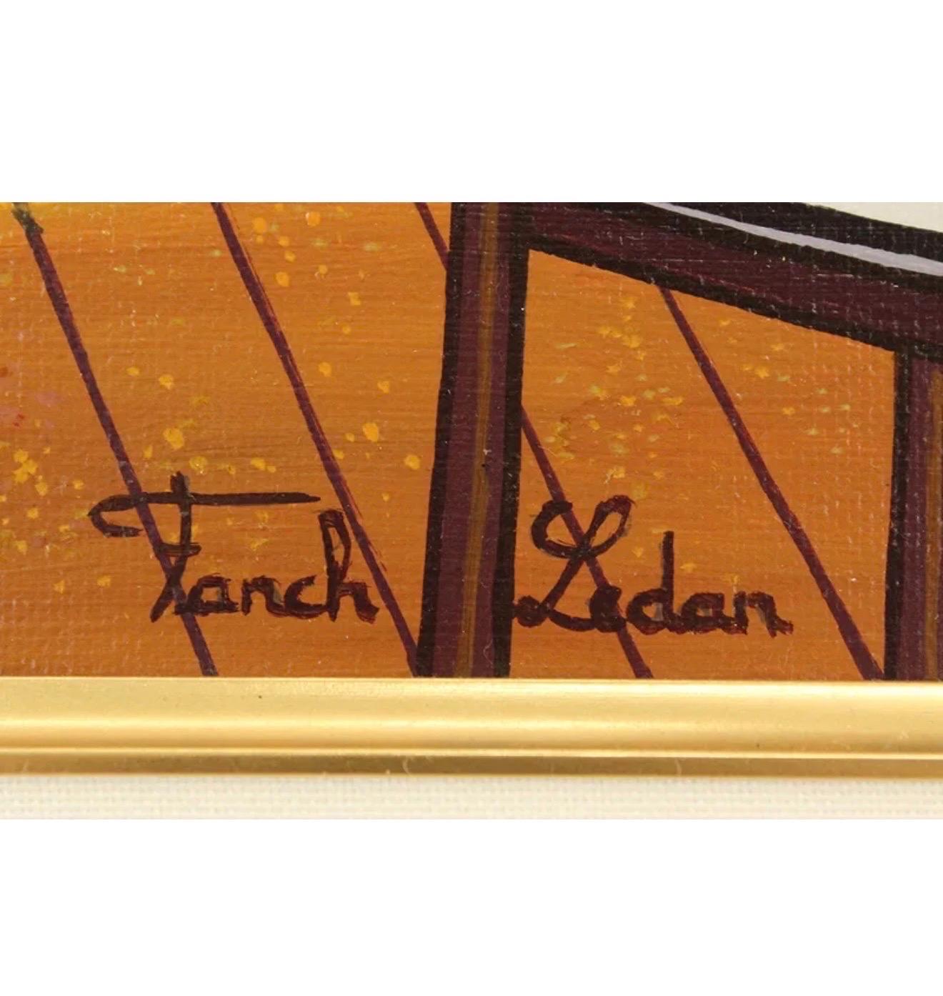 Peinture à l'huile naïve et fantaisiste d'intérieur méditerranéen en bord de mer Fanch Ledan - Marron Figurative Painting par Fanch (Francois Ledan)