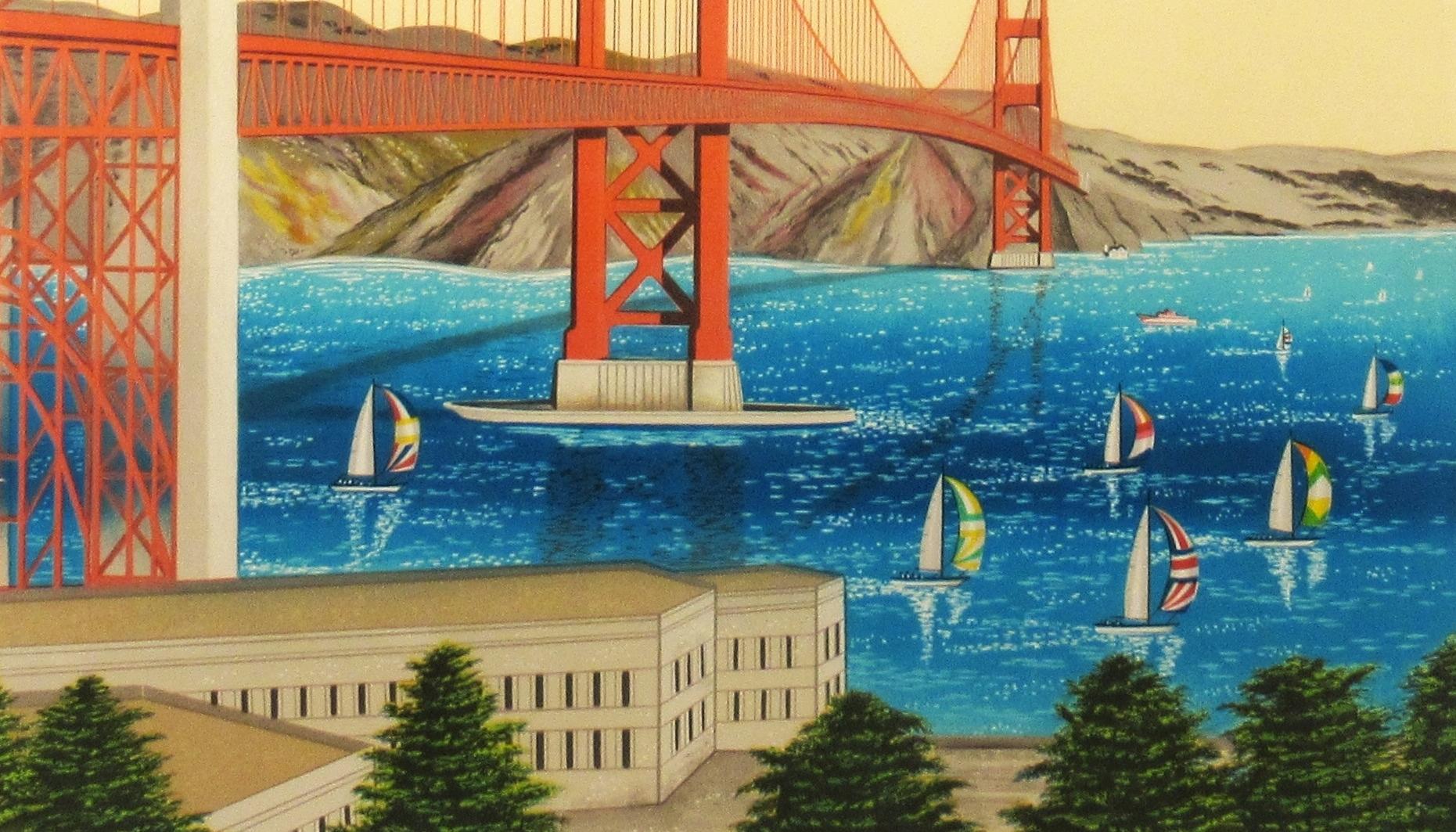 Pont du Golden Gate, San Francisco - Beige Landscape Print par Fanch (Francois Ledan)