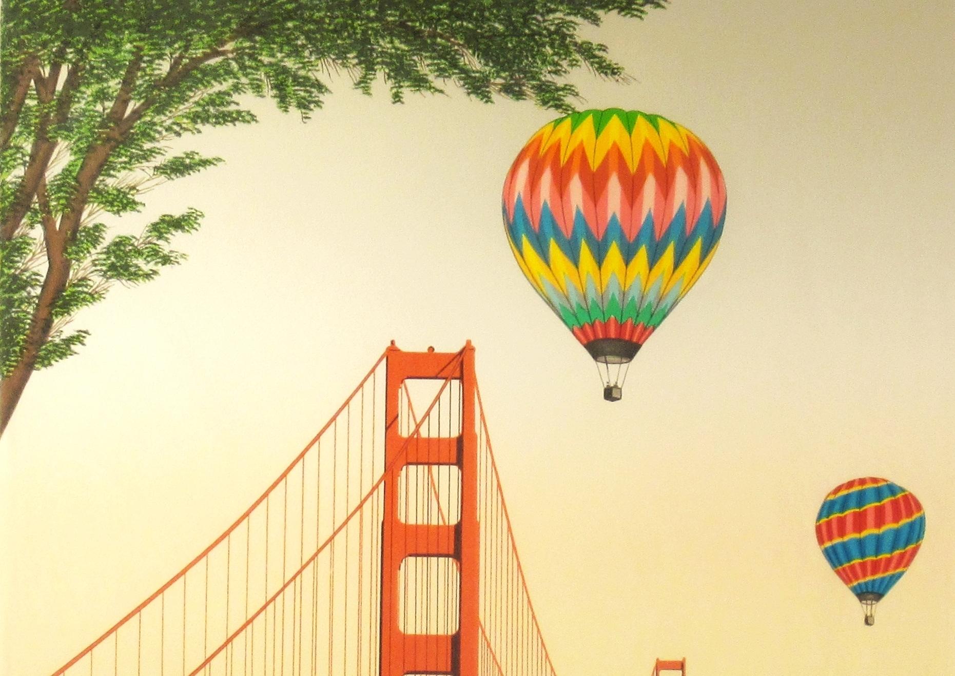 Cette œuvre d'art intitulée « Golden Gate Bridge, San Francisco » 1988 est une lithographie originale en couleurs sur papier Arches de l'artiste français (Fanch, Francois Ledan, né en 1949) Elle est signée à la main et portant l'inscription A.P.