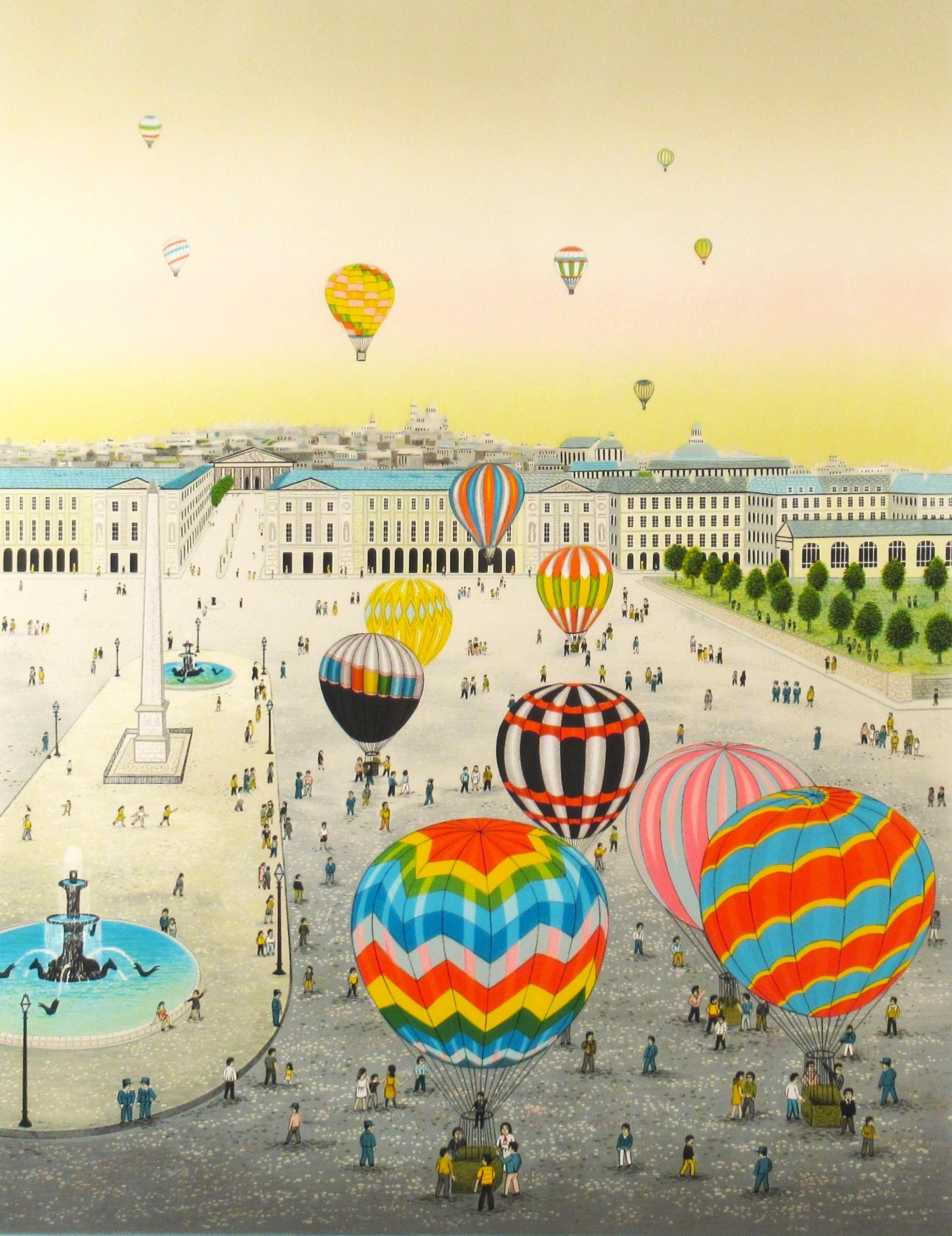 Les Montgolfieres, Place de la Concorde, Paris - Print by Fanch (Francois Ledan)