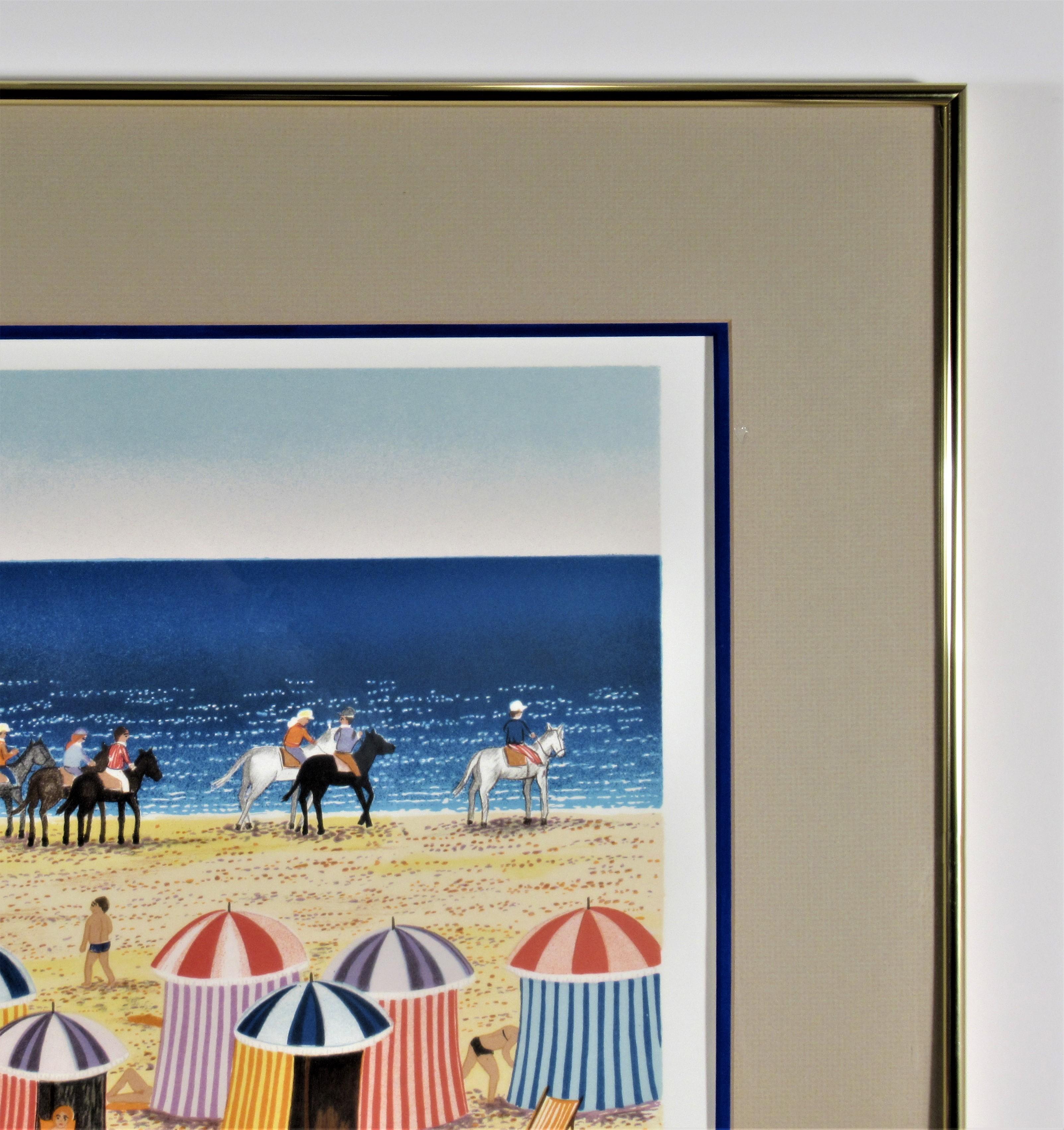 Riding at Deauville - Gray Figurative Print by Fanch (Francois Ledan)