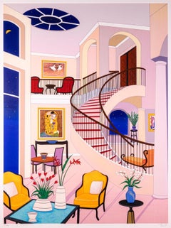 Fanch Ledan Interior with Klimt Signed Contemporary Serigraph on Paper Framed