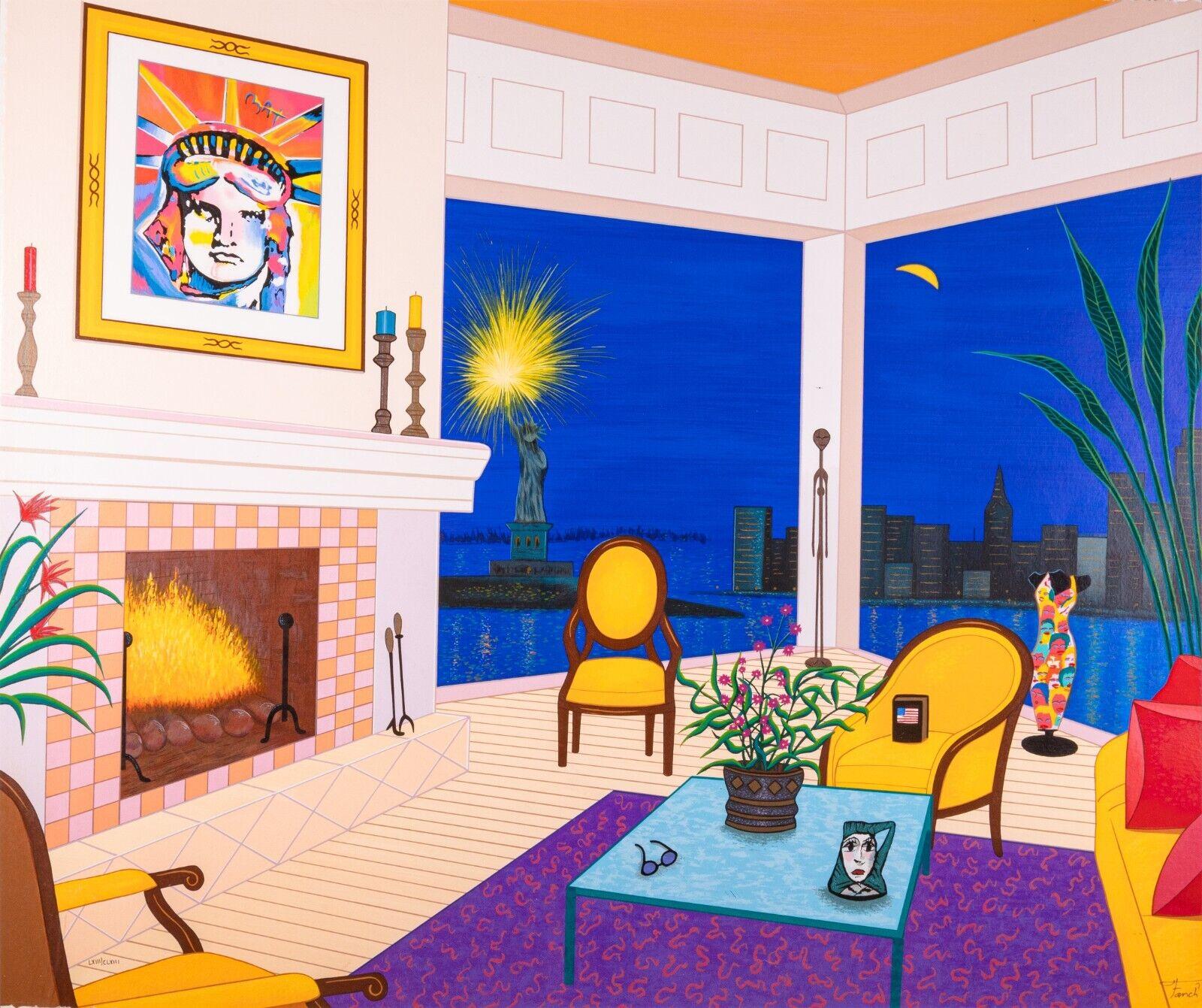 A bright and cheerful contemporary serigraph on canvas titled 