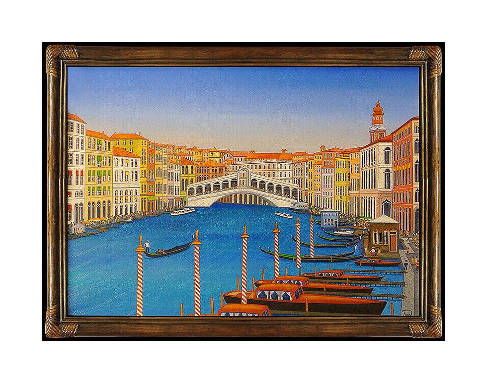Fanch (Francois Ledan) Landscape Painting - Fanch Ledan Original Acrylic Painting On Canvas Signed Italian Cityscape Art oi