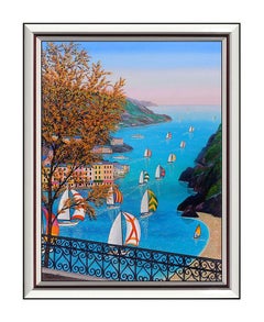 Vintage Fanch LEDAN Original Acrylic Painting On Canvas Signed Italian Landscape Art OIL