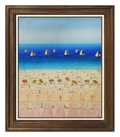 Fanch Ledan Original Painting Acrylic On Canvas Signed Seascape Landscape Art