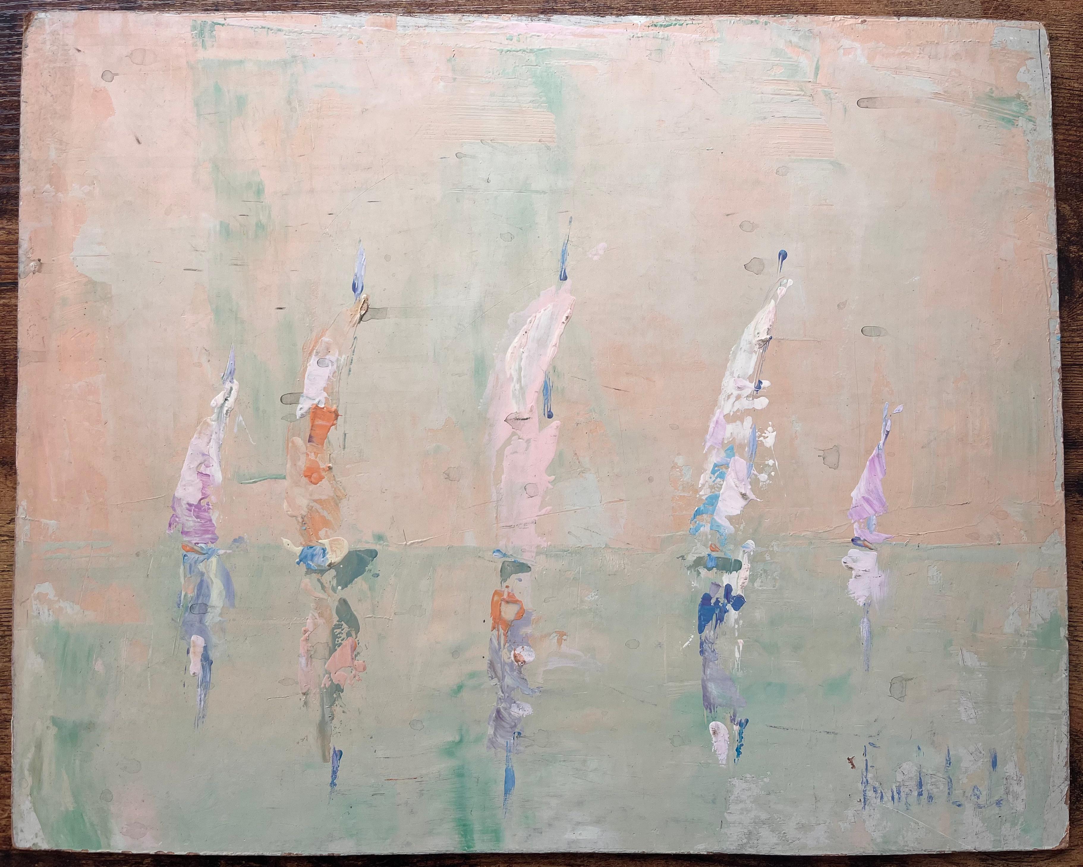 Escena abstracta en pastel de regata con veleros en aguas tranquilas - Painting de Fanch Lel