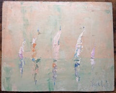 Abstract Pastel Regatta Scene with Sailboats on Calm Water