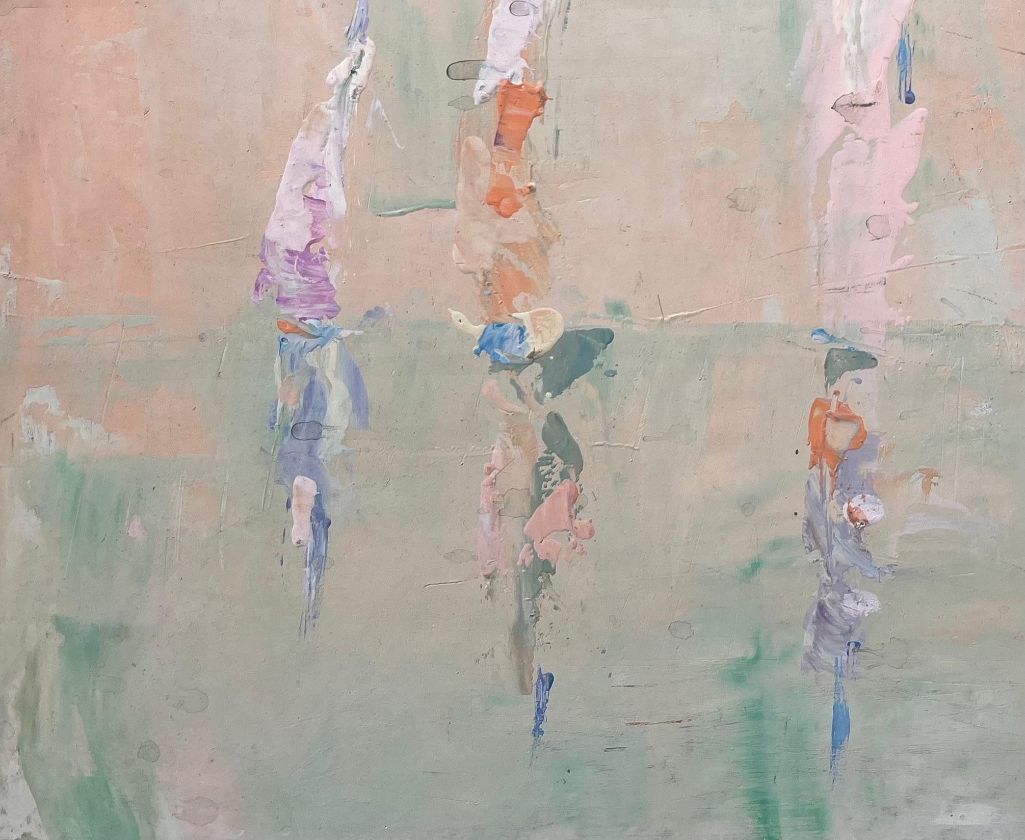 Escena abstracta en pastel de regata con veleros en aguas tranquilas - Abstract Painting Gris de Fanch Lel