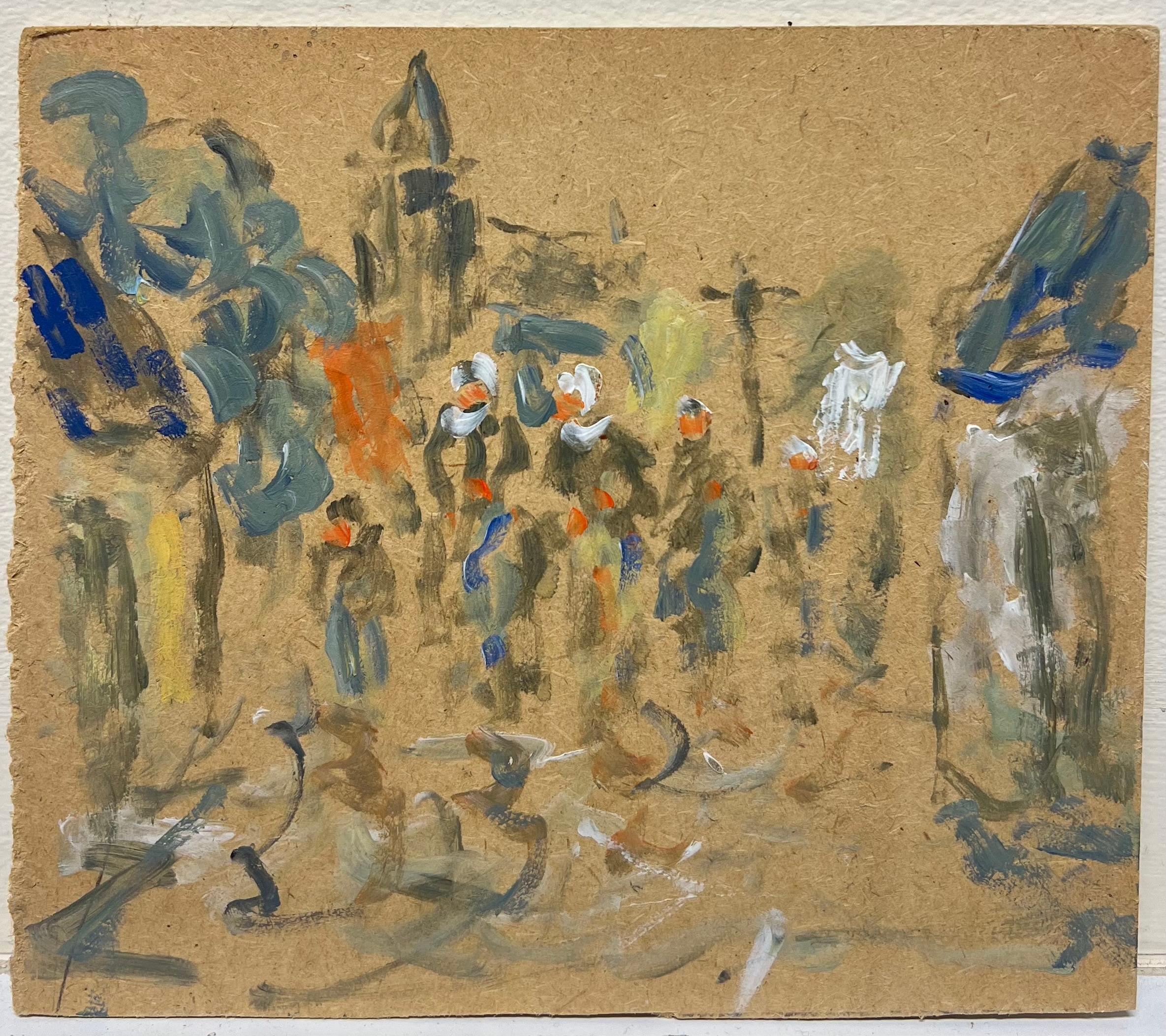 Scena astratta di villaggio con figure - Painting di Fanch Lel