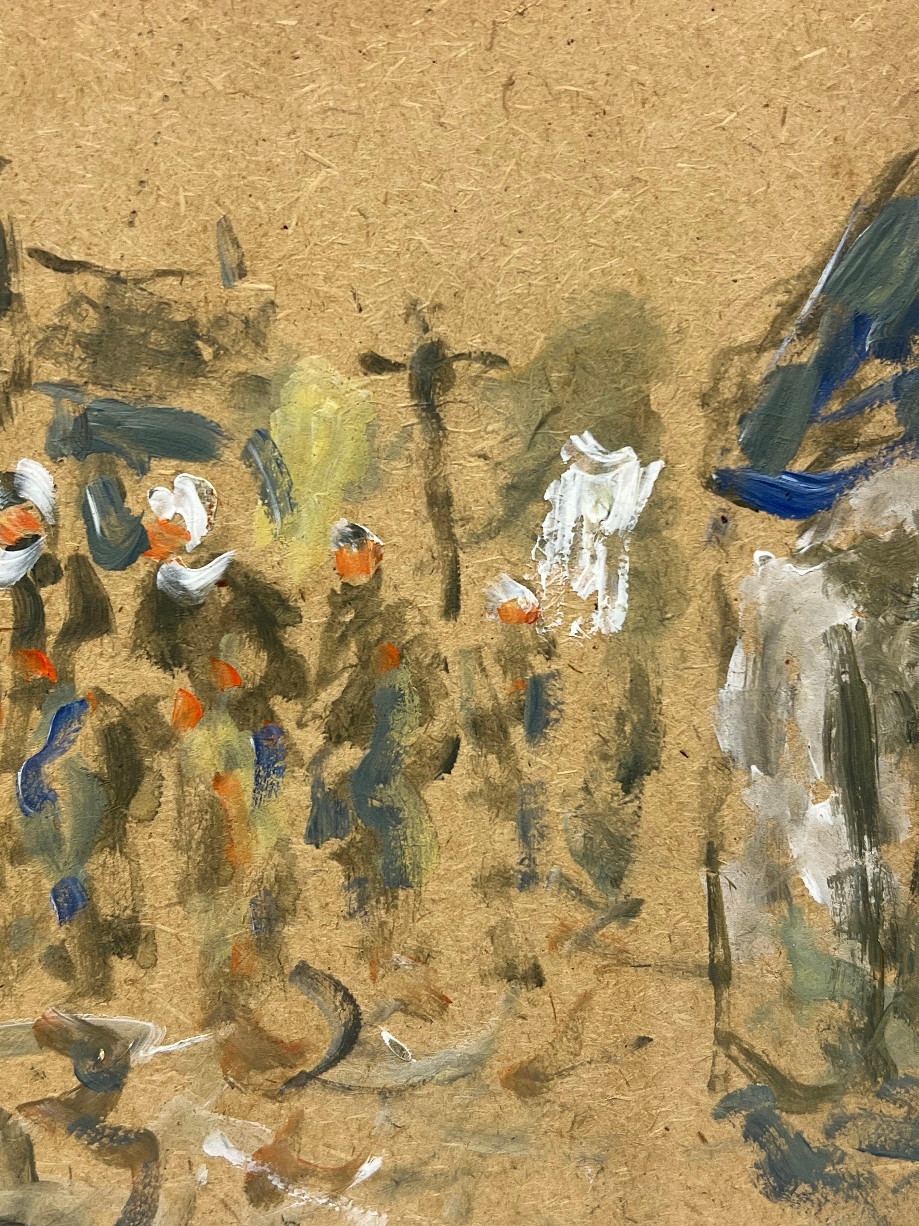 Scena astratta di villaggio con figure - Figurative Painting Marrone di Fanch Lel