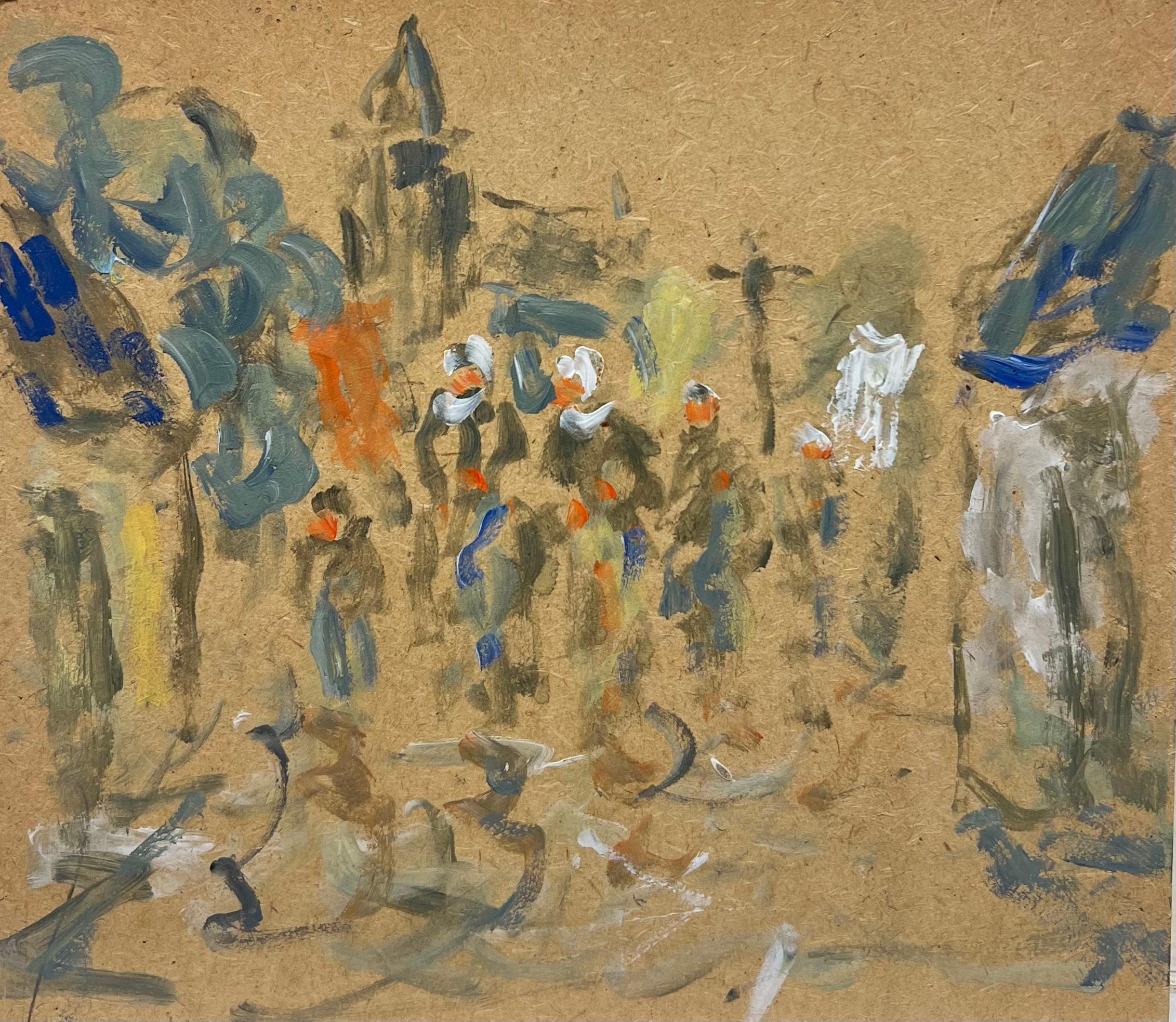 Figurative Painting di Fanch Lel - Scena astratta di villaggio con figure