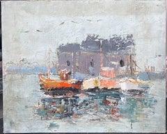 Pintura al óleo de paisajes franceses borrosos y coloridos