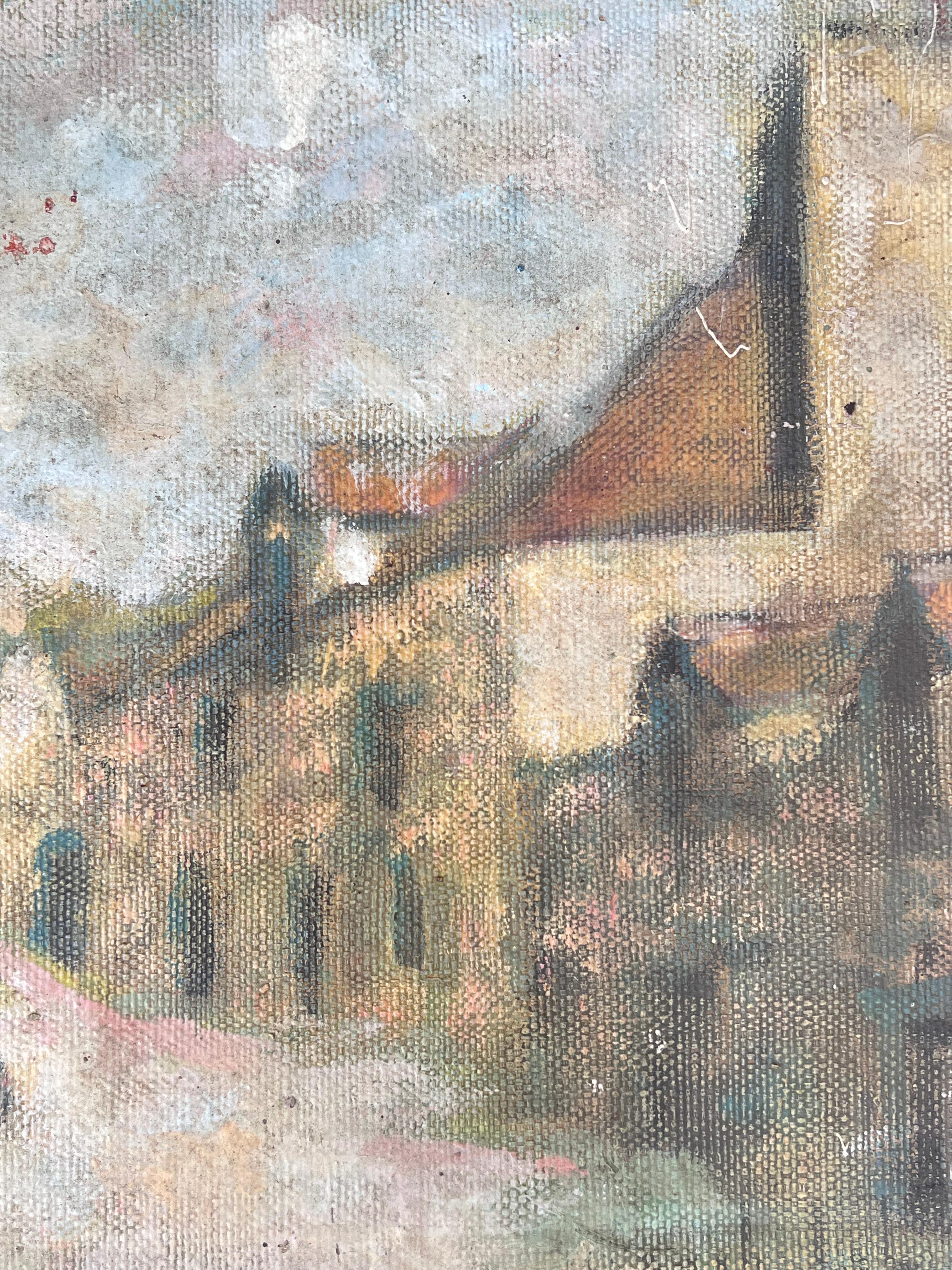 Figure dénudée marchant dans la rue de la ville, peinture à l'huile de paysage français - Impressionnisme Painting par Fanch Lel
