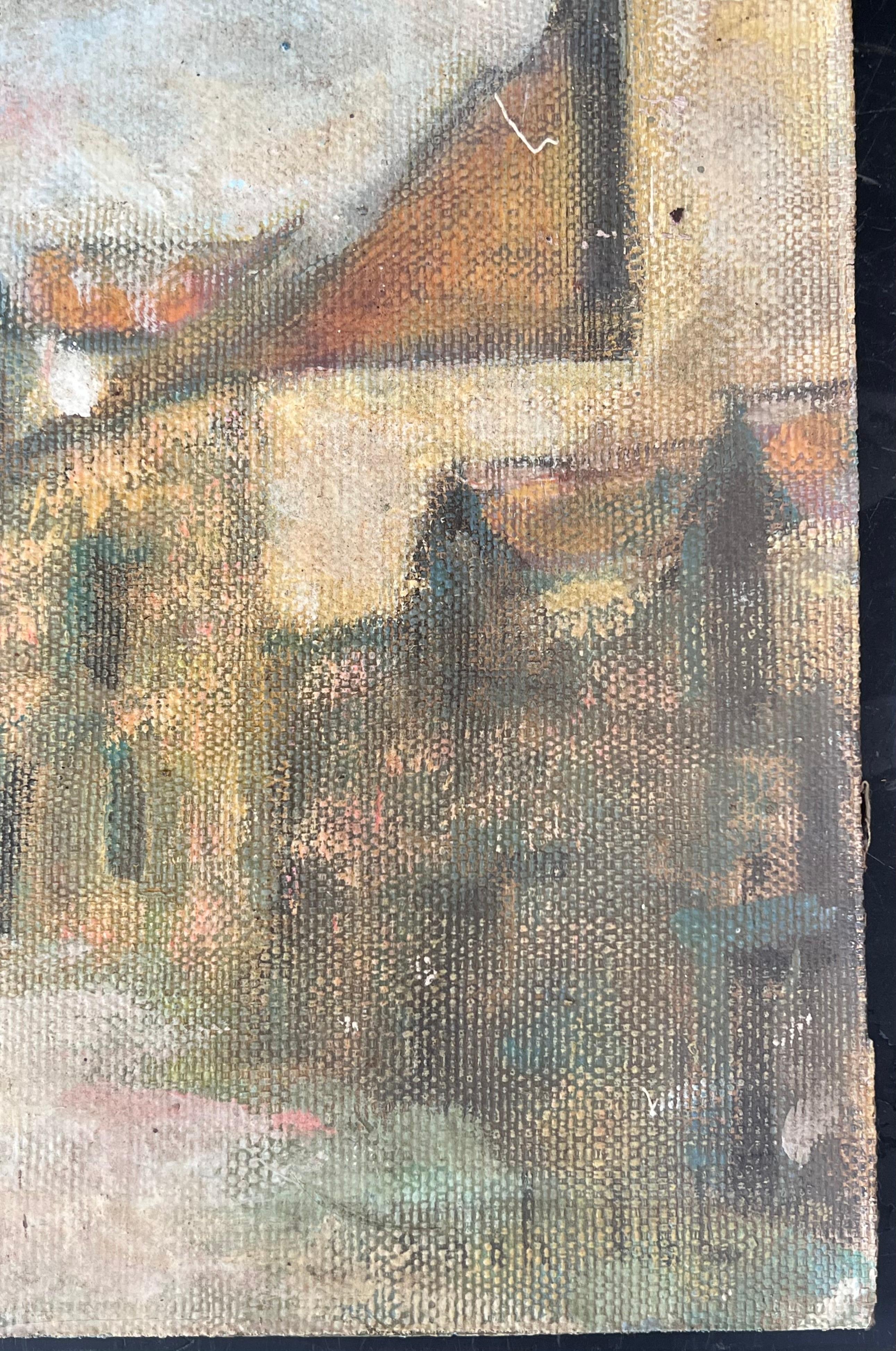Figure dénudée marchant dans la rue de la ville, peinture à l'huile de paysage français - Gris Landscape Painting par Fanch Lel