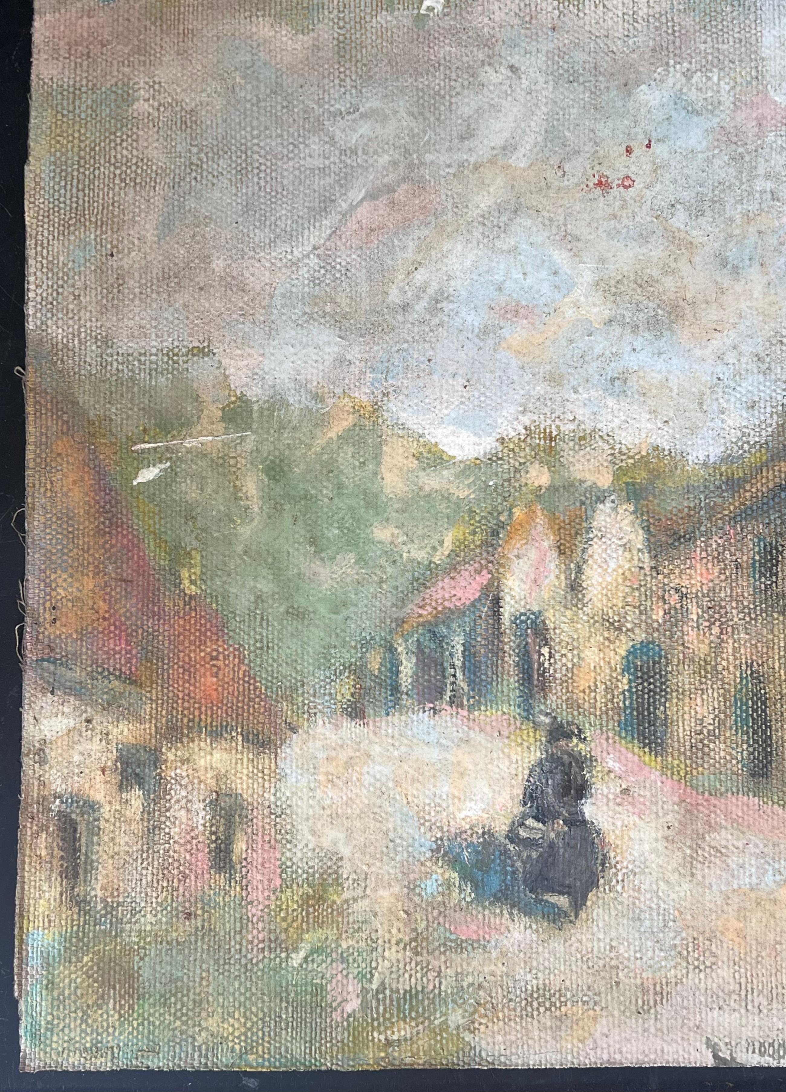 Figure dénudée marchant dans la rue de la ville, peinture à l'huile de paysage français en vente 1