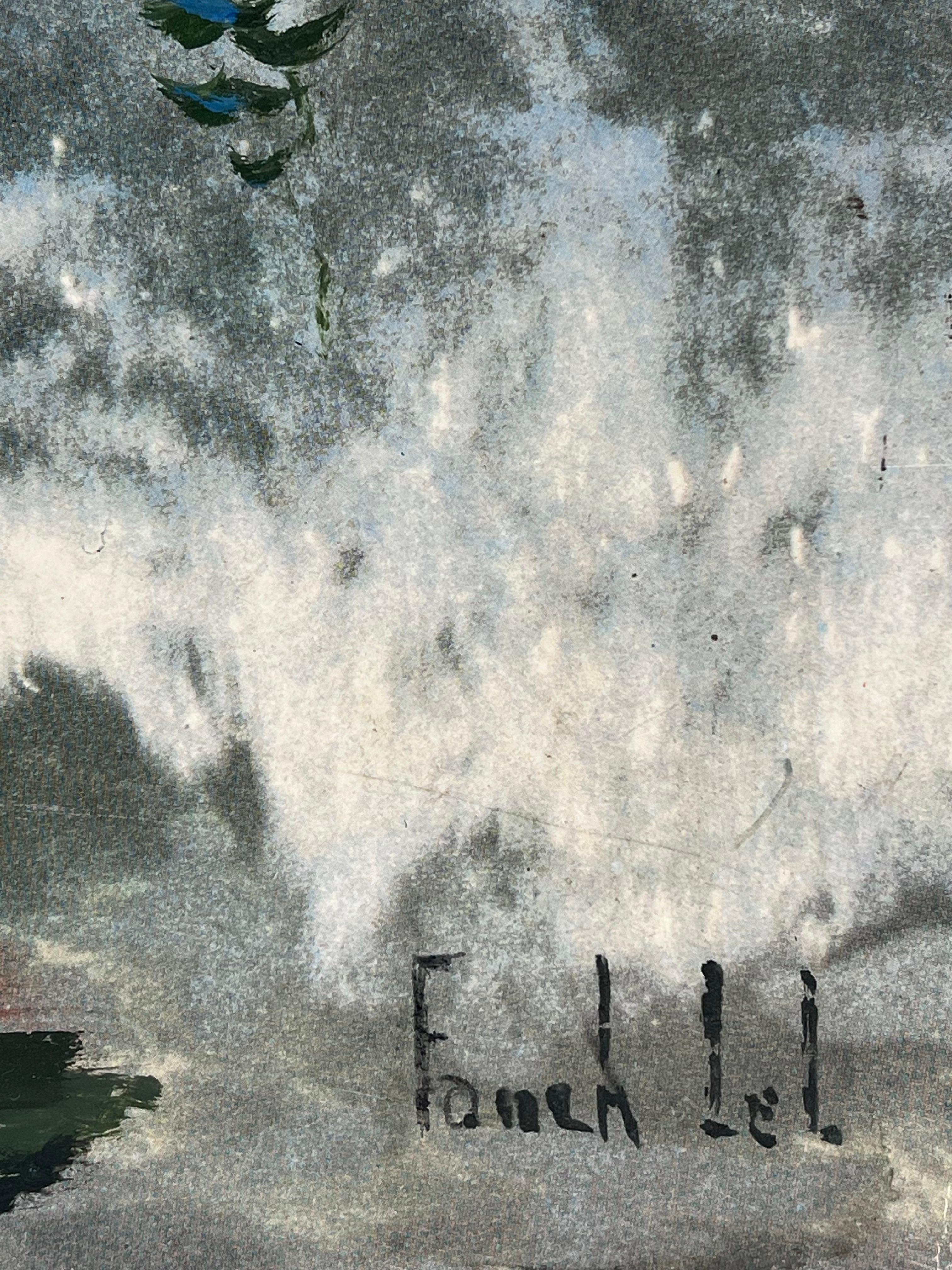 Boats Anchored in the Early Morning Mist on a Choppy Grey Sea French Painting For Sale 2