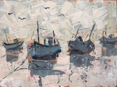 Vintage Boats in Port Under Overcast Sky Impressionist Fishing Scene Bonjour Pêcheurs