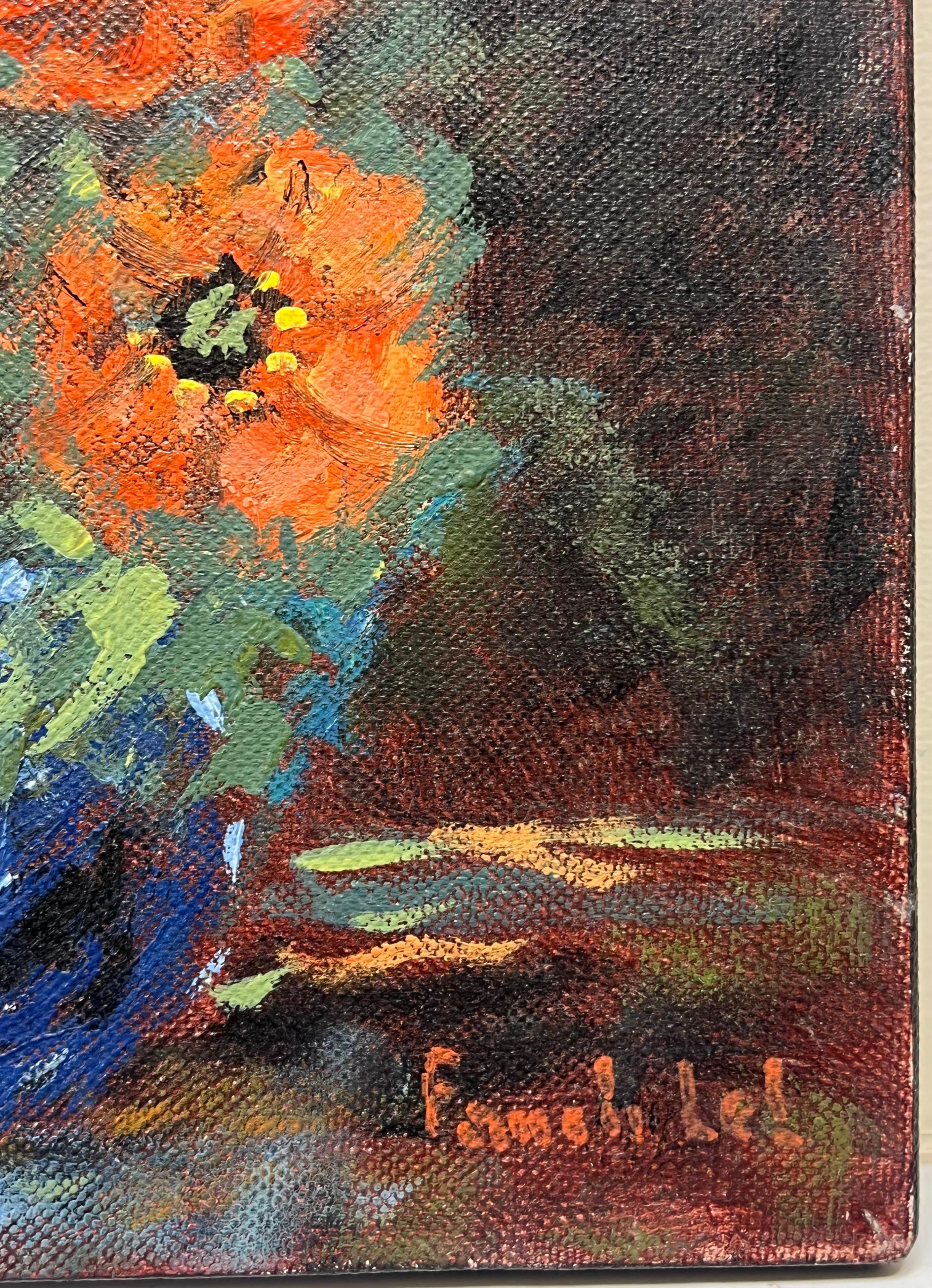 Bouquet d'anémones
signé par Fanch Lel (français né en 1930)
taille : 8 x 8 pouces
inscrit au verso
peinture à l'huile sur toile, non encadrée
état : le tableau est en très bon état. Il a été stocké dans le studio de l'Artistics. 

Provenance : tous