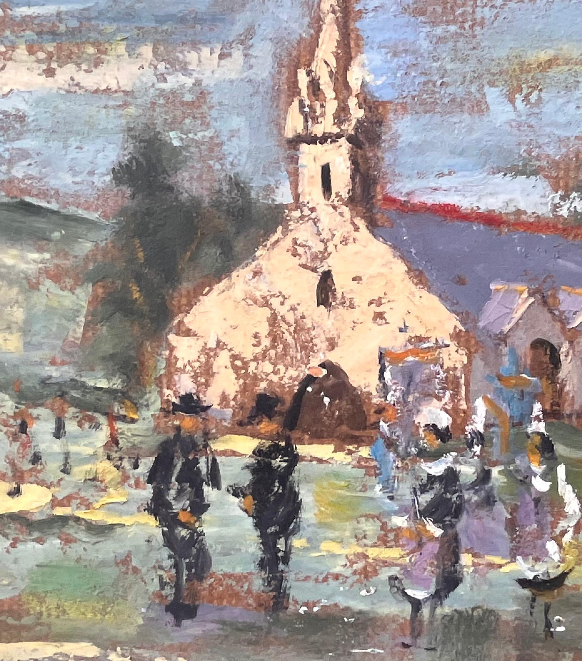 Breton Village Church Scene with Traditional Procession in Folk Costume For Sale 2