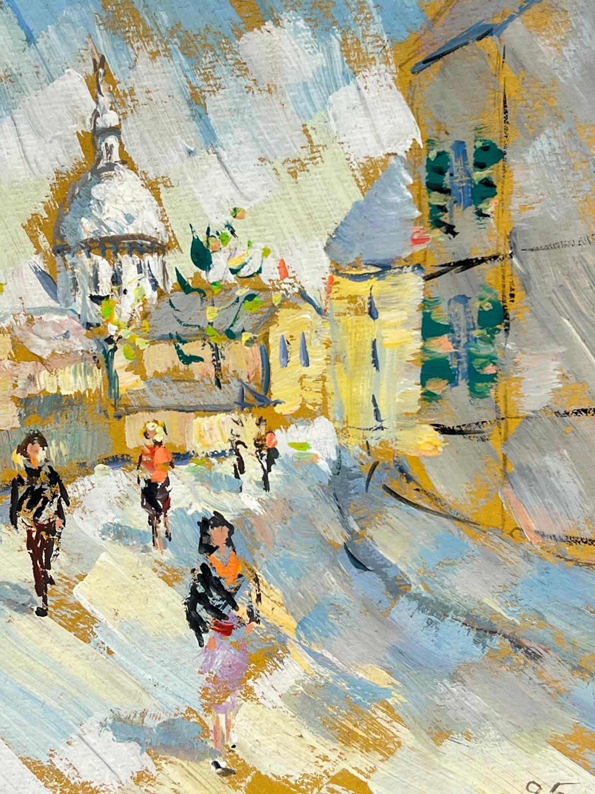 Brillante y animado paisaje urbano con la catedral de San Pablo de Londres Pintura al óleo - Figurative Painting Gris de Fanch Lel